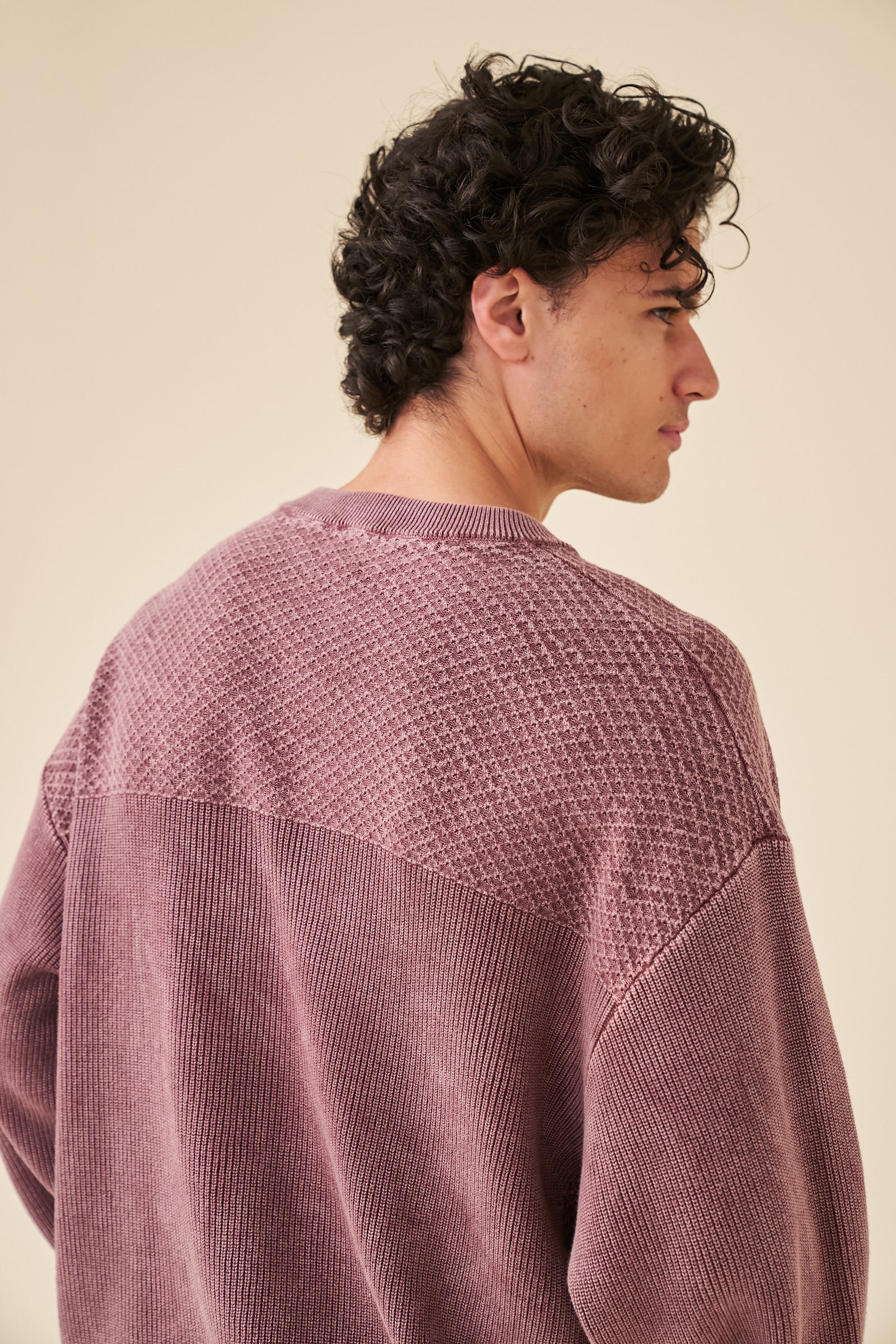 HALF BUTTON PANEL ACID WASHED PULLOVER - CARDINAL - Image 8