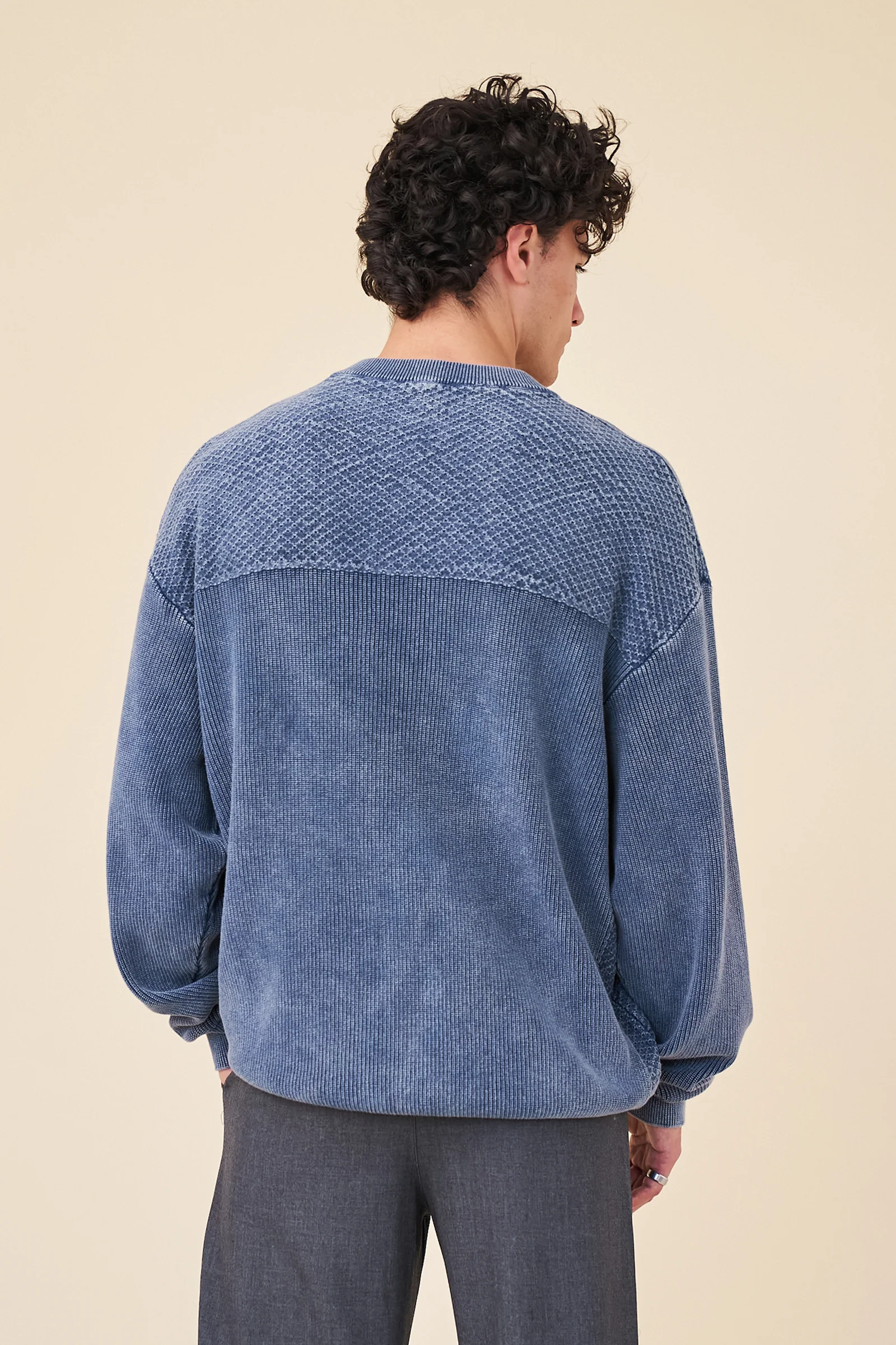 HALF BUTTON PANEL ACID WASHED PULLOVER - NAVY - Image 5