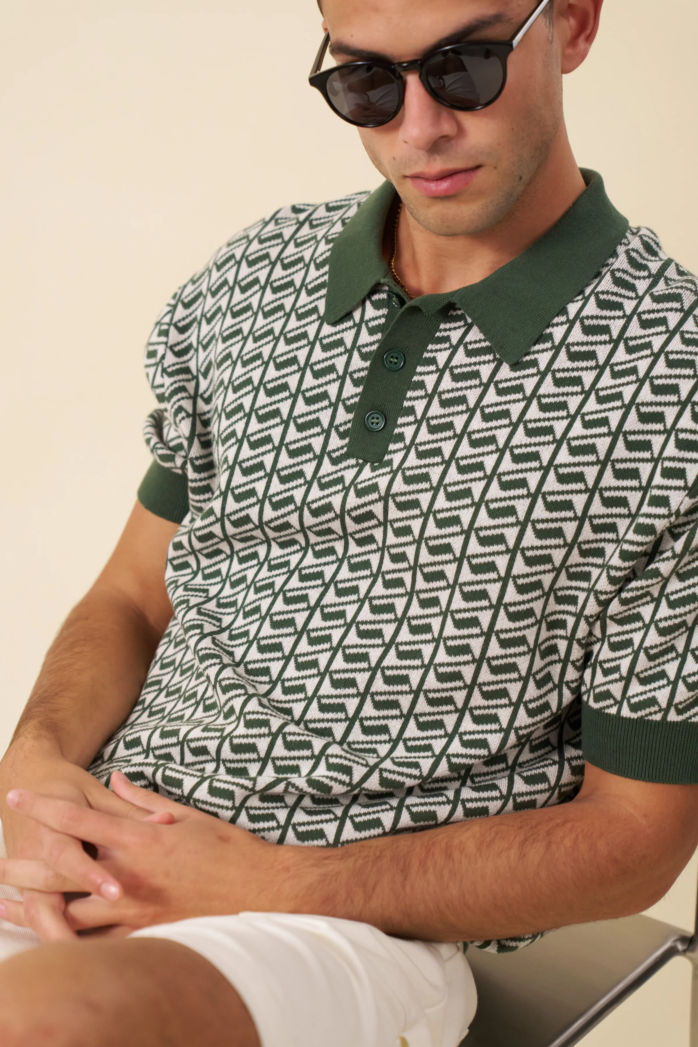 HARRIS KNIT POLO - WHITE/GREEN - Image 3