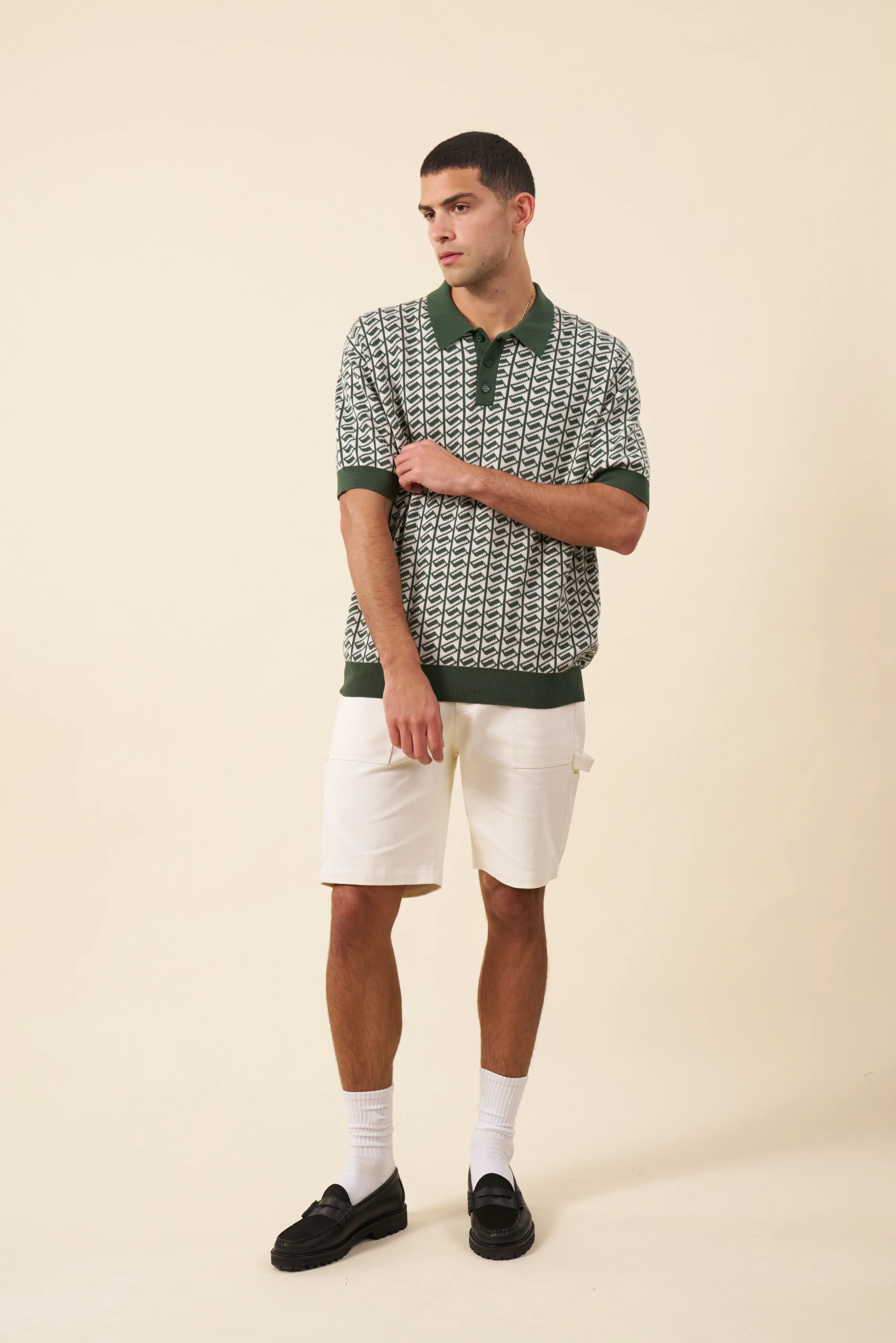 HARRIS KNIT POLO - WHITE/GREEN - Image 4