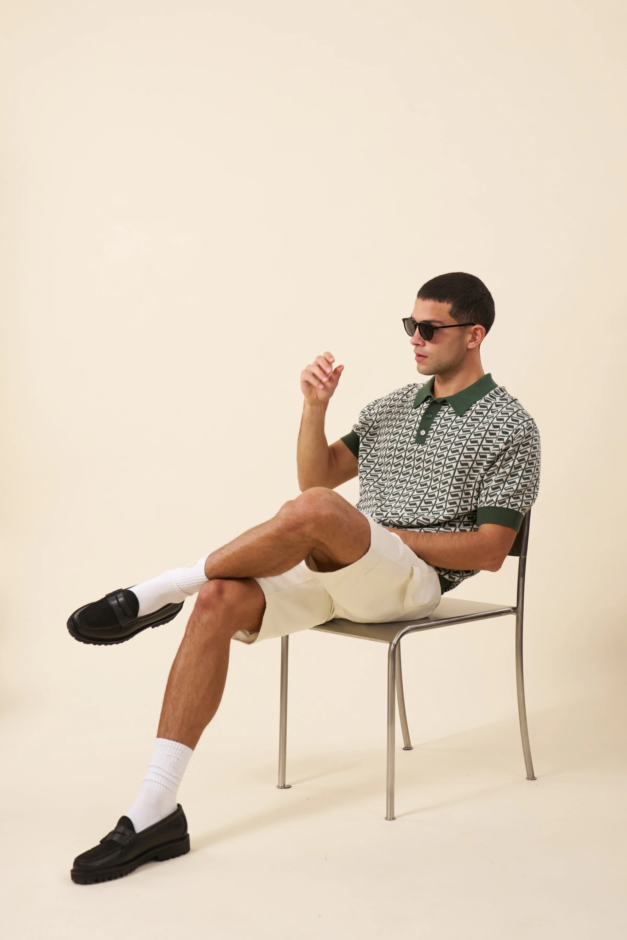 HARRIS KNIT POLO - WHITE/GREEN - Image 5
