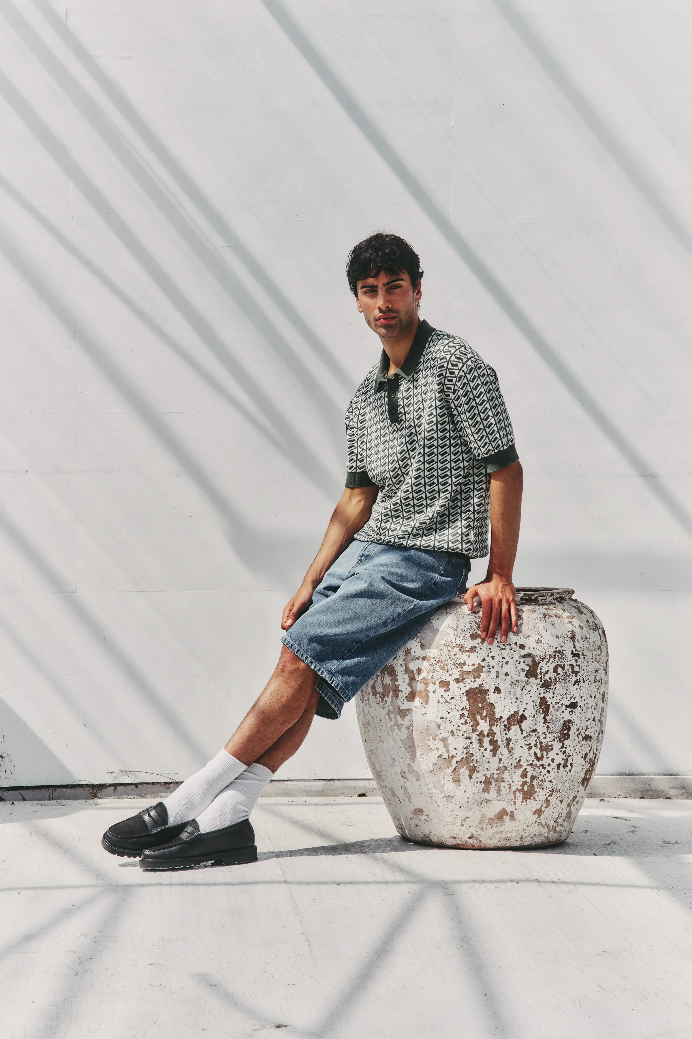 HARRIS KNIT POLO - WHITE/GREEN - Image 7