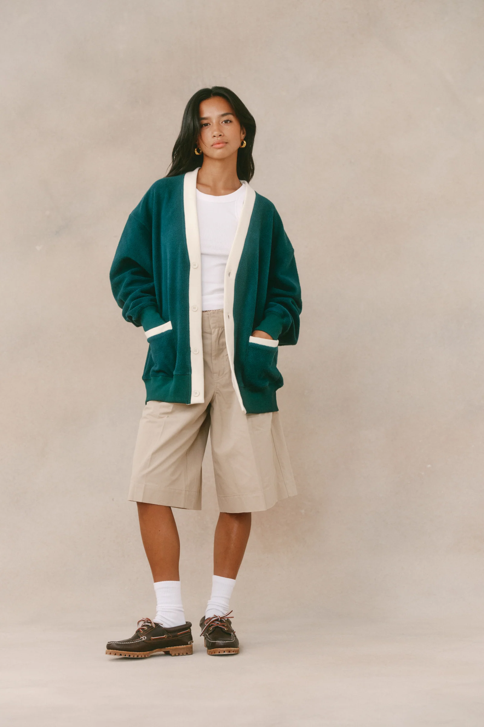 HARVARD REVERSE FLEECE CARDIGAN - BOTTLE GREEN - Image 10