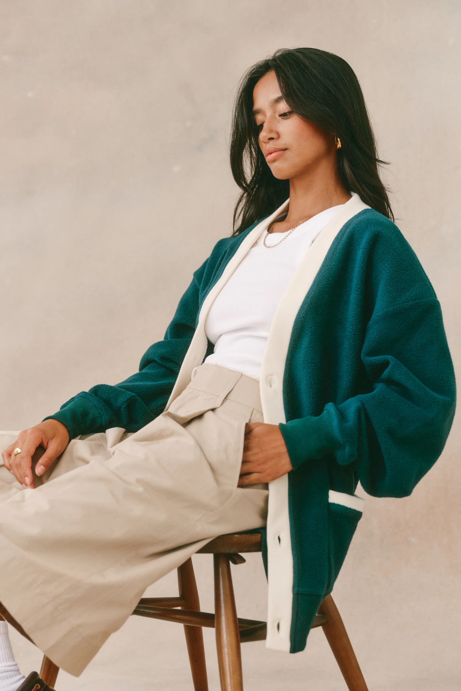 HARVARD REVERSE FLEECE CARDIGAN - BOTTLE GREEN - Image 11