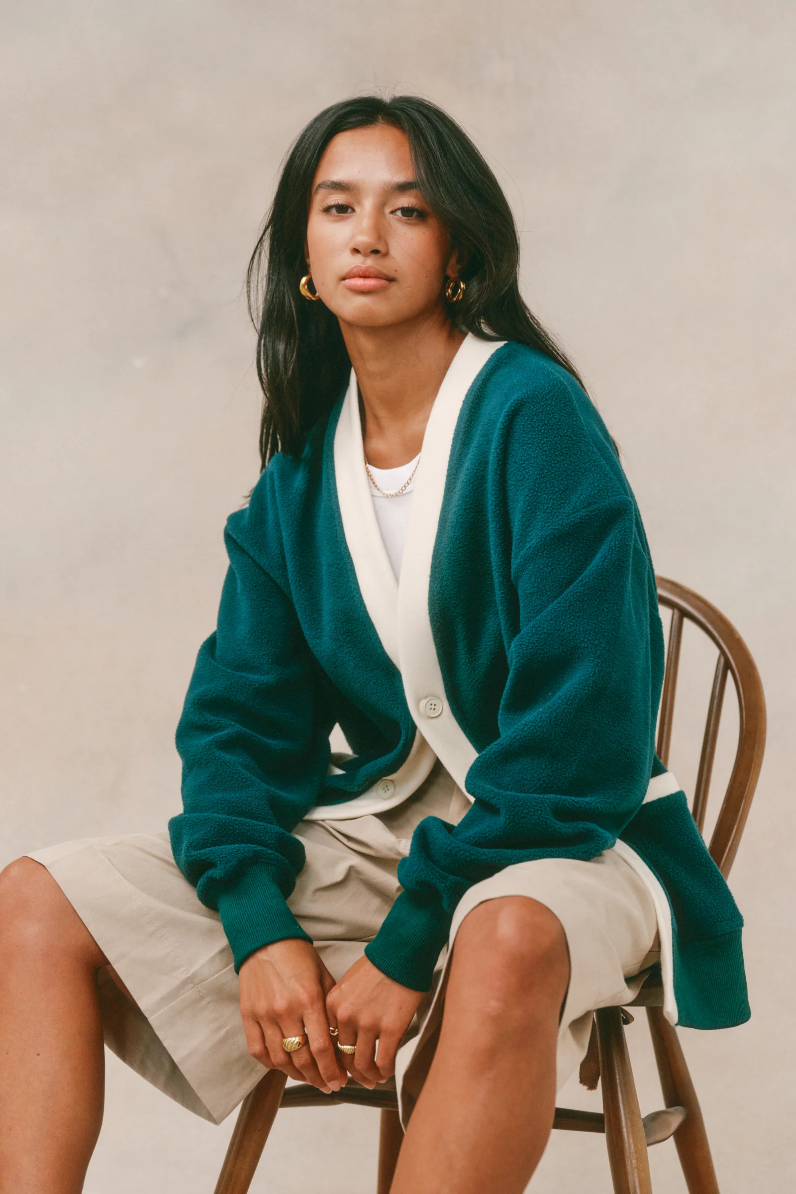 HARVARD REVERSE FLEECE CARDIGAN - BOTTLE GREEN - Image 3