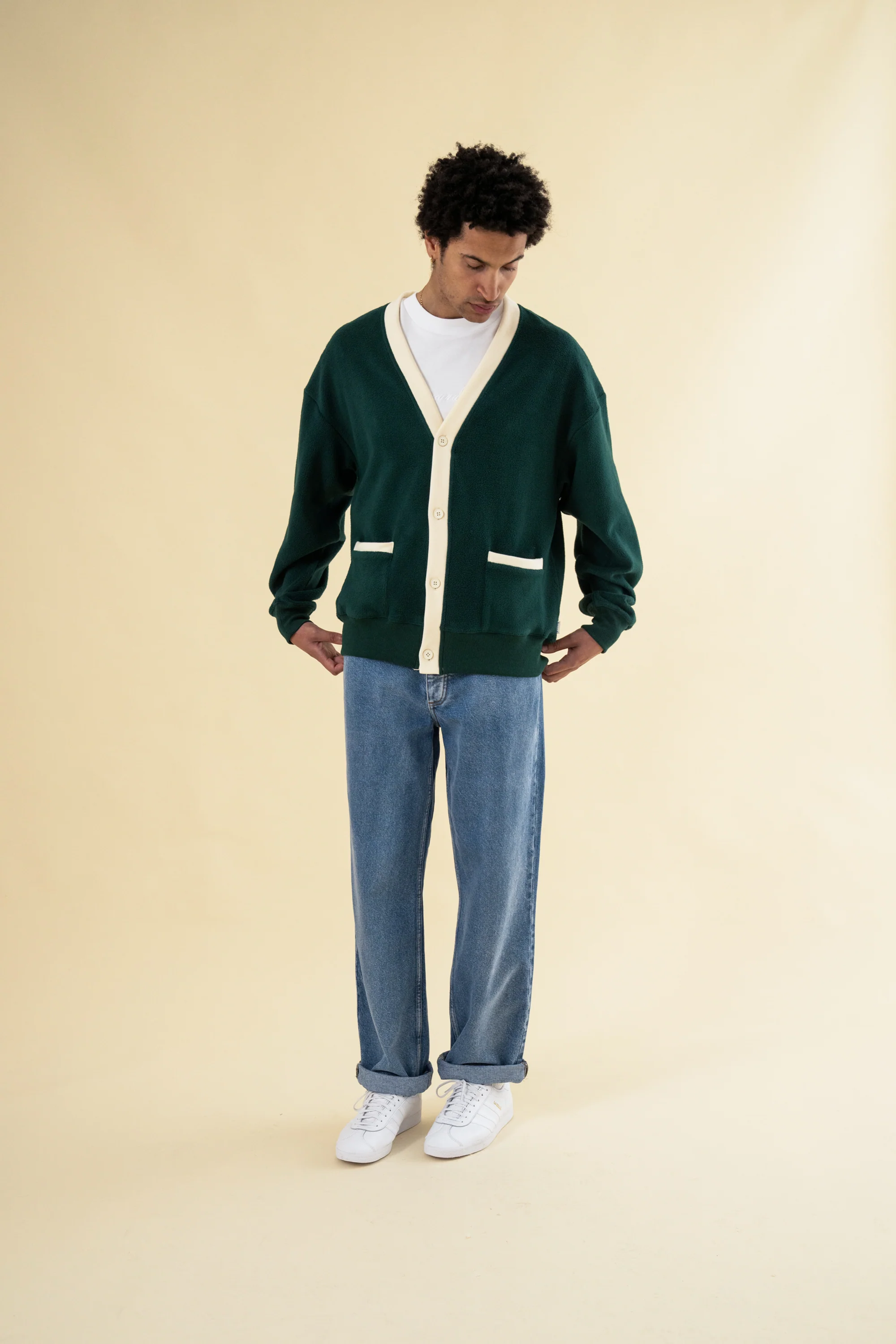 HARVARD REVERSE FLEECE CARDIGAN - BOTTLE GREEN - Image 4