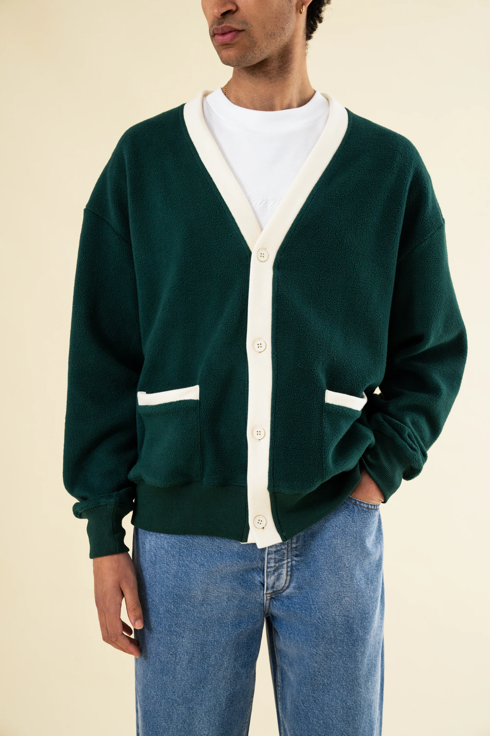 HARVARD REVERSE FLEECE CARDIGAN - BOTTLE GREEN - Image 8