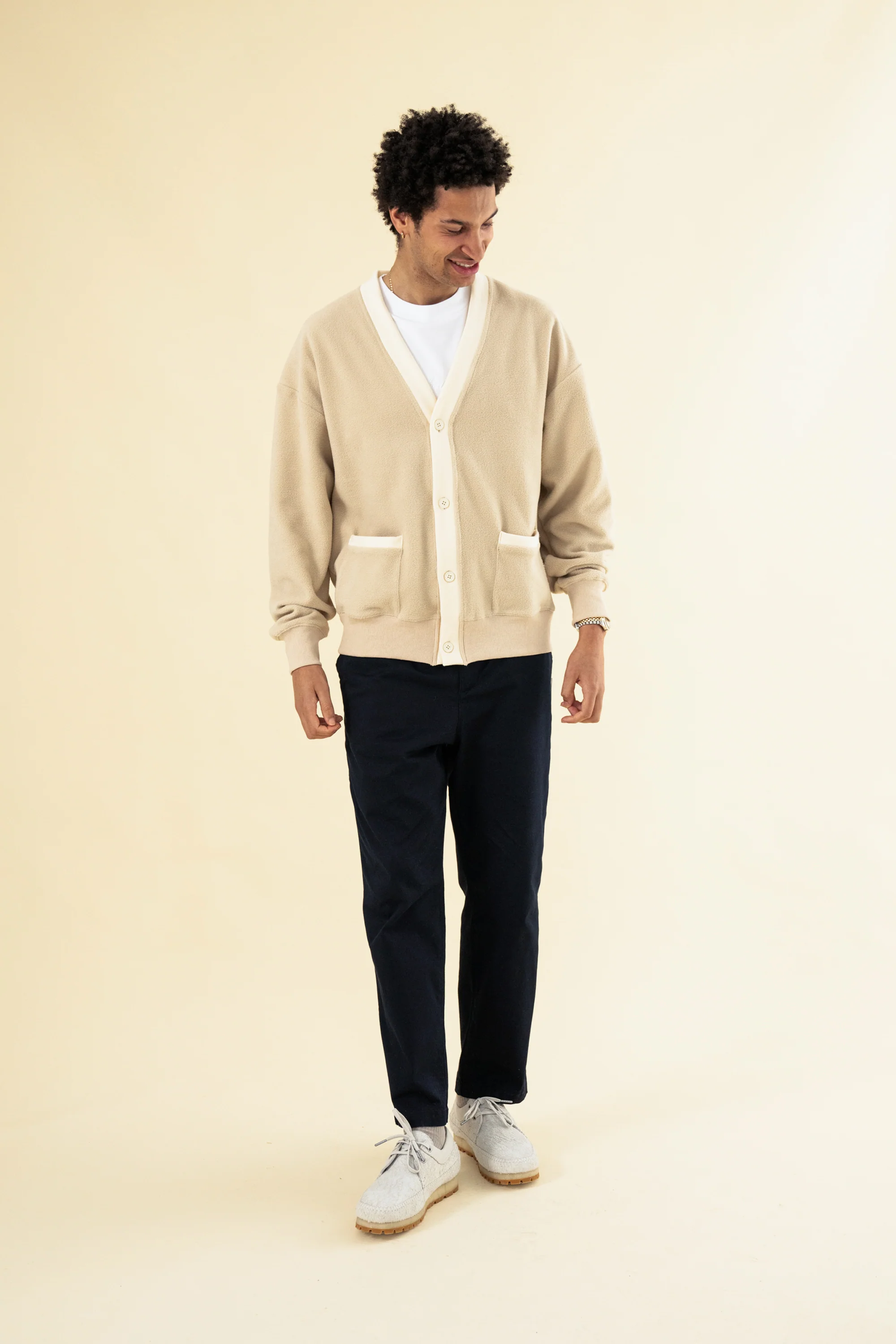 HARVARD REVERSE FLEECE CARDIGAN - MUSHROOM - Image 3