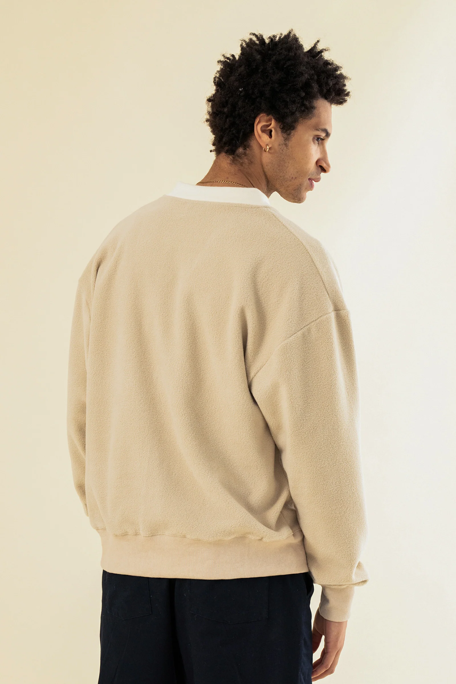 HARVARD REVERSE FLEECE CARDIGAN - MUSHROOM - Image 4
