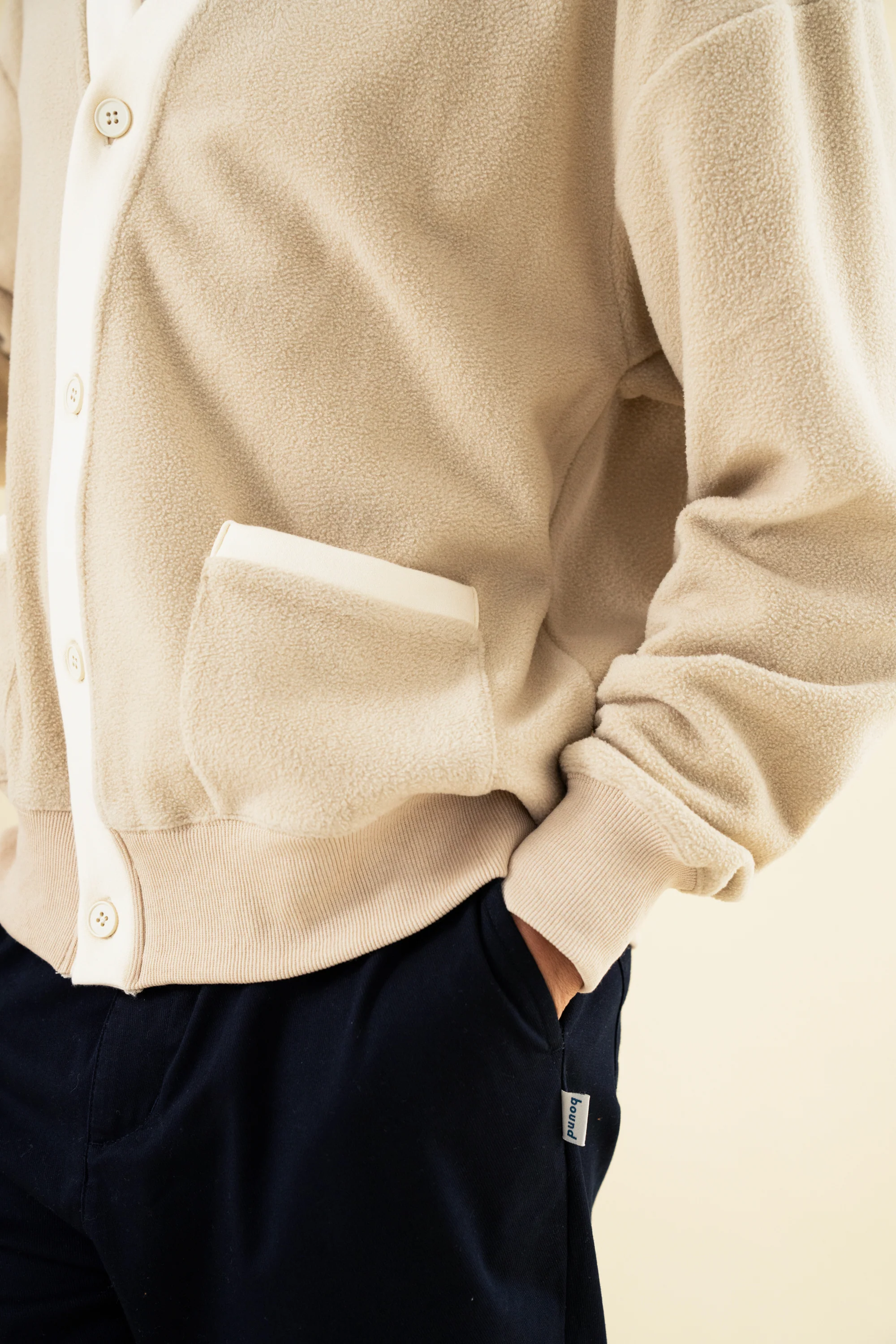 HARVARD REVERSE FLEECE CARDIGAN - MUSHROOM - Image 5