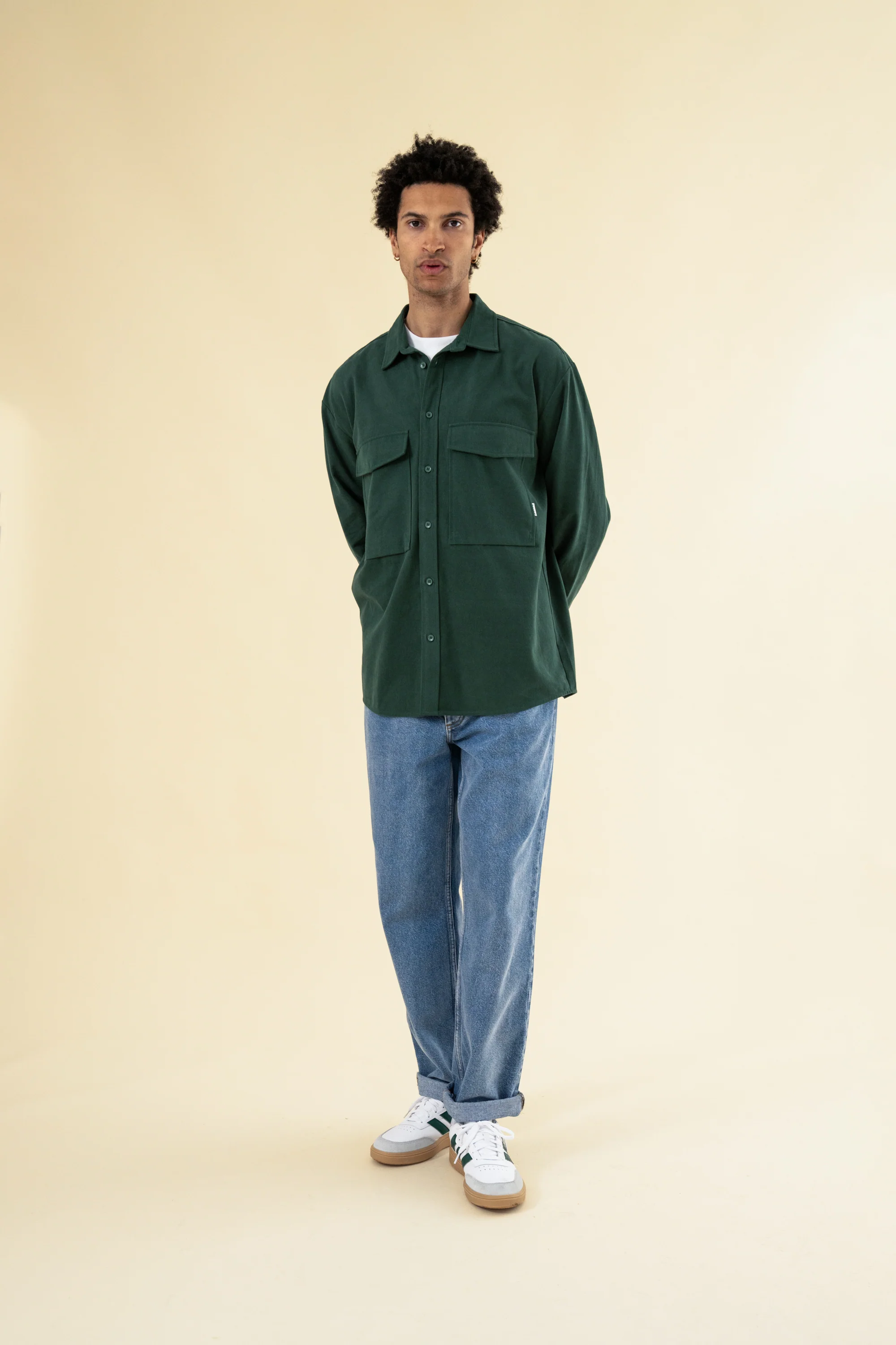 HEAVY CANVAS LONGSLEEVE SHIRT - BOTTLE GREEN - Image 3