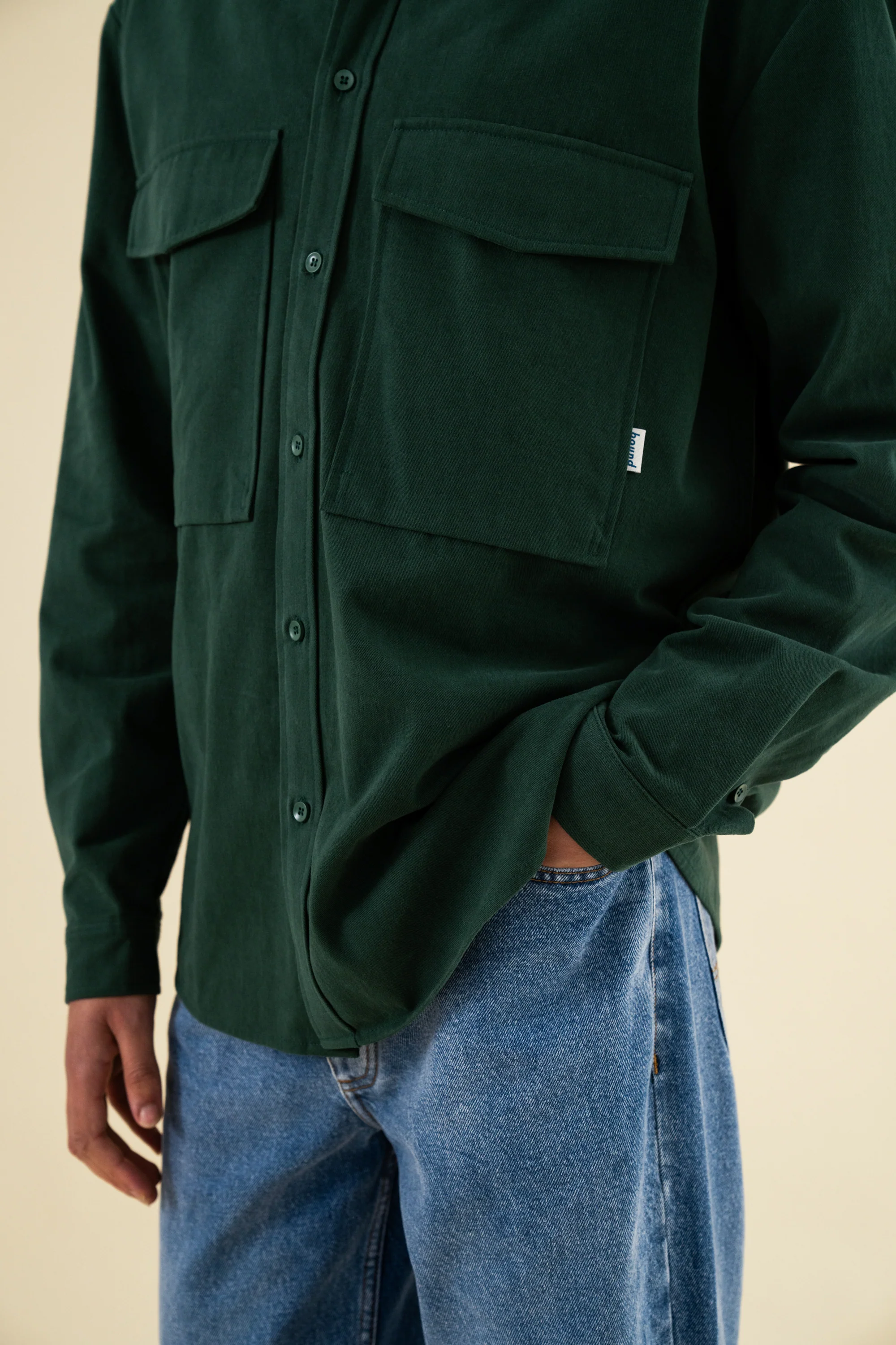 HEAVY CANVAS LONGSLEEVE SHIRT - BOTTLE GREEN - Image 5