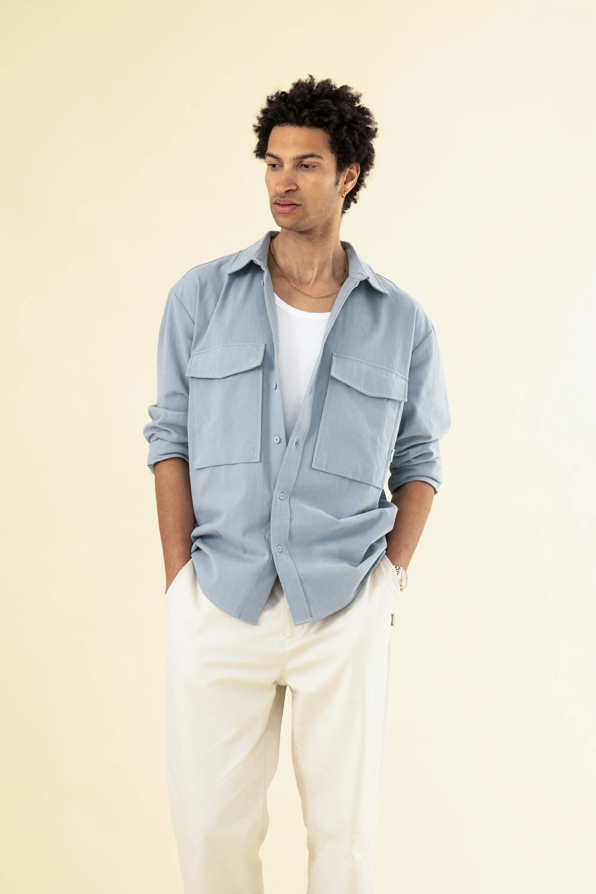 HEAVY CANVAS LONGSLEEVE SHIRT - LIGHT BLUE - Image 5