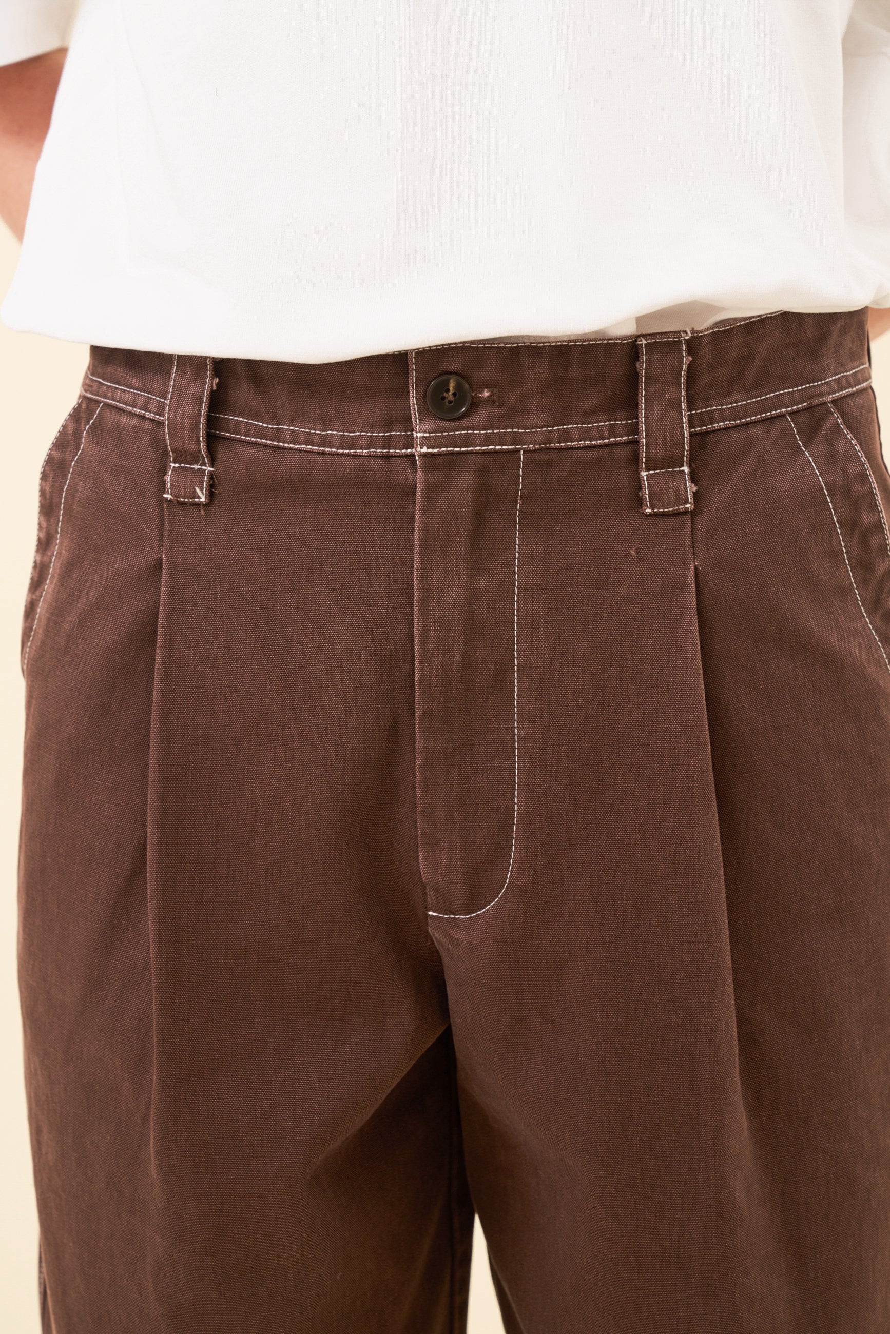 HEAVY CANVAS WORKWEAR TROUSER - BROWN - Image 4