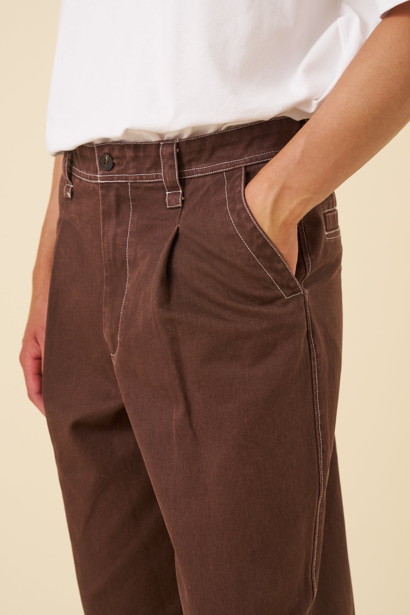 HEAVY CANVAS WORKWEAR TROUSER - BROWN - Image 8
