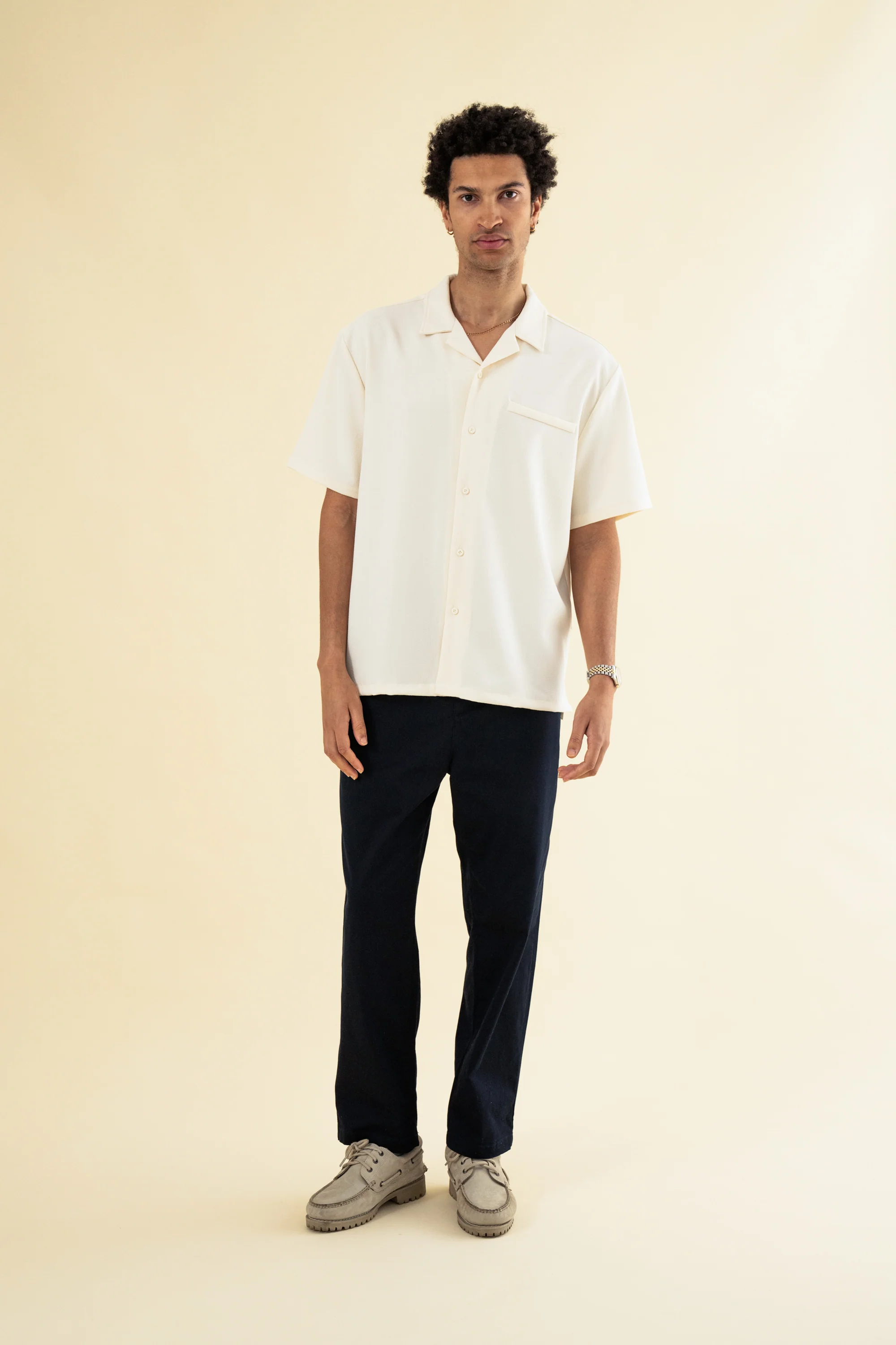 HEAVY CUBAN TEXTURED SS SHIRT - CREAM - Image 3
