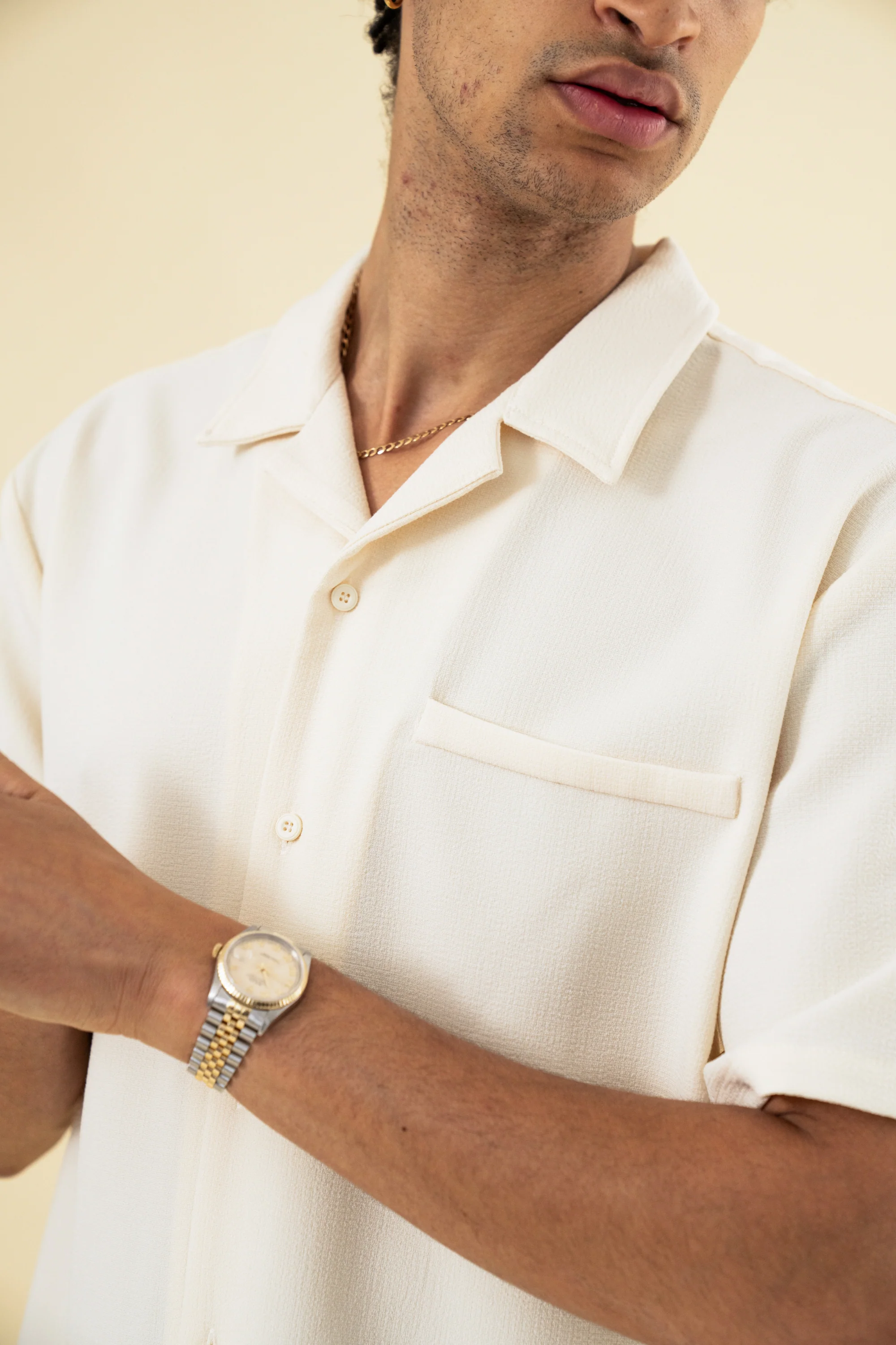 HEAVY CUBAN TEXTURED SS SHIRT - CREAM - Image 5