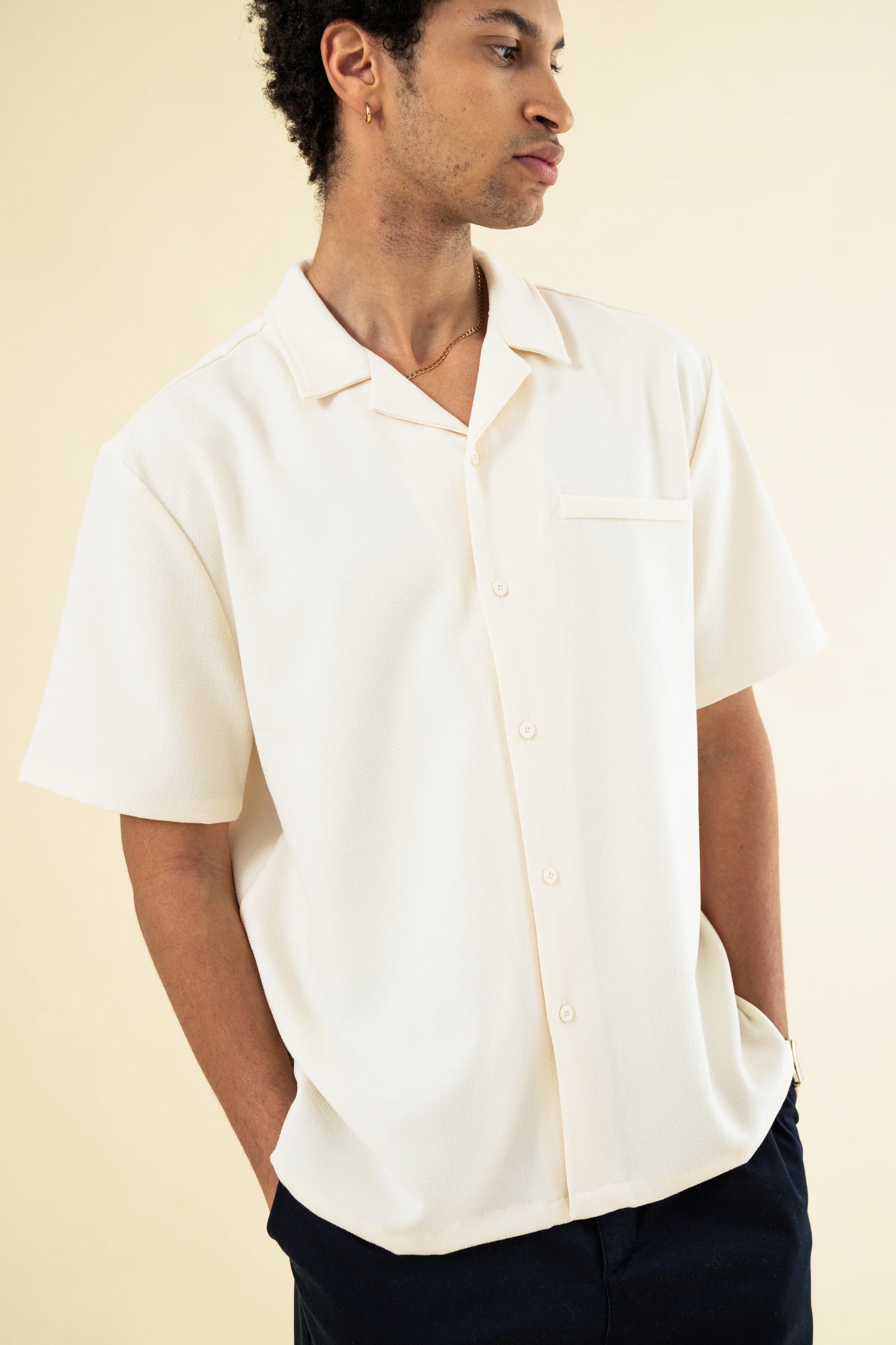 HEAVY CUBAN TEXTURED SS SHIRT - CREAM - Image 6