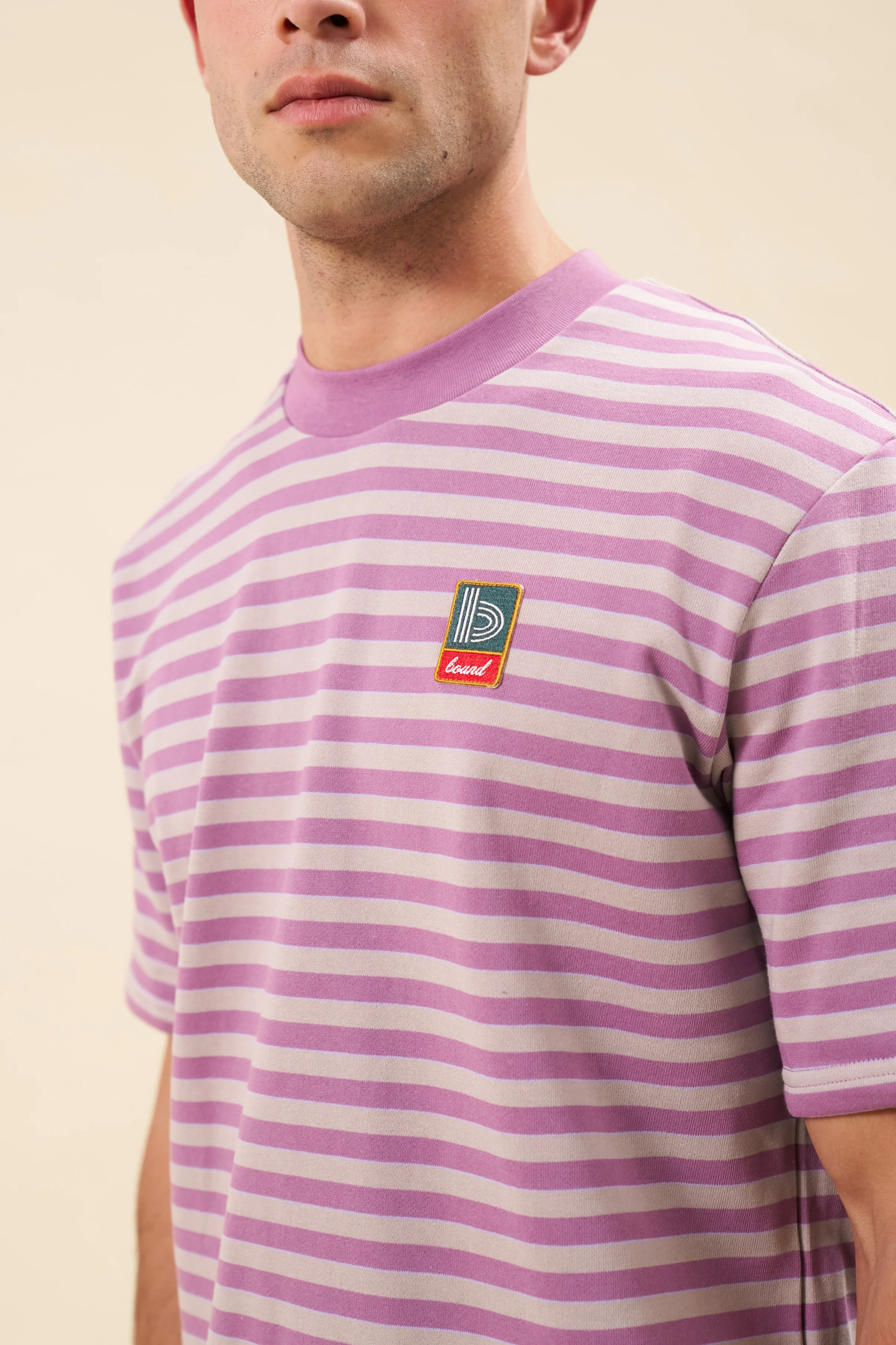 STRIPE RETRO PATCH TEE - MAUVE - Image 5