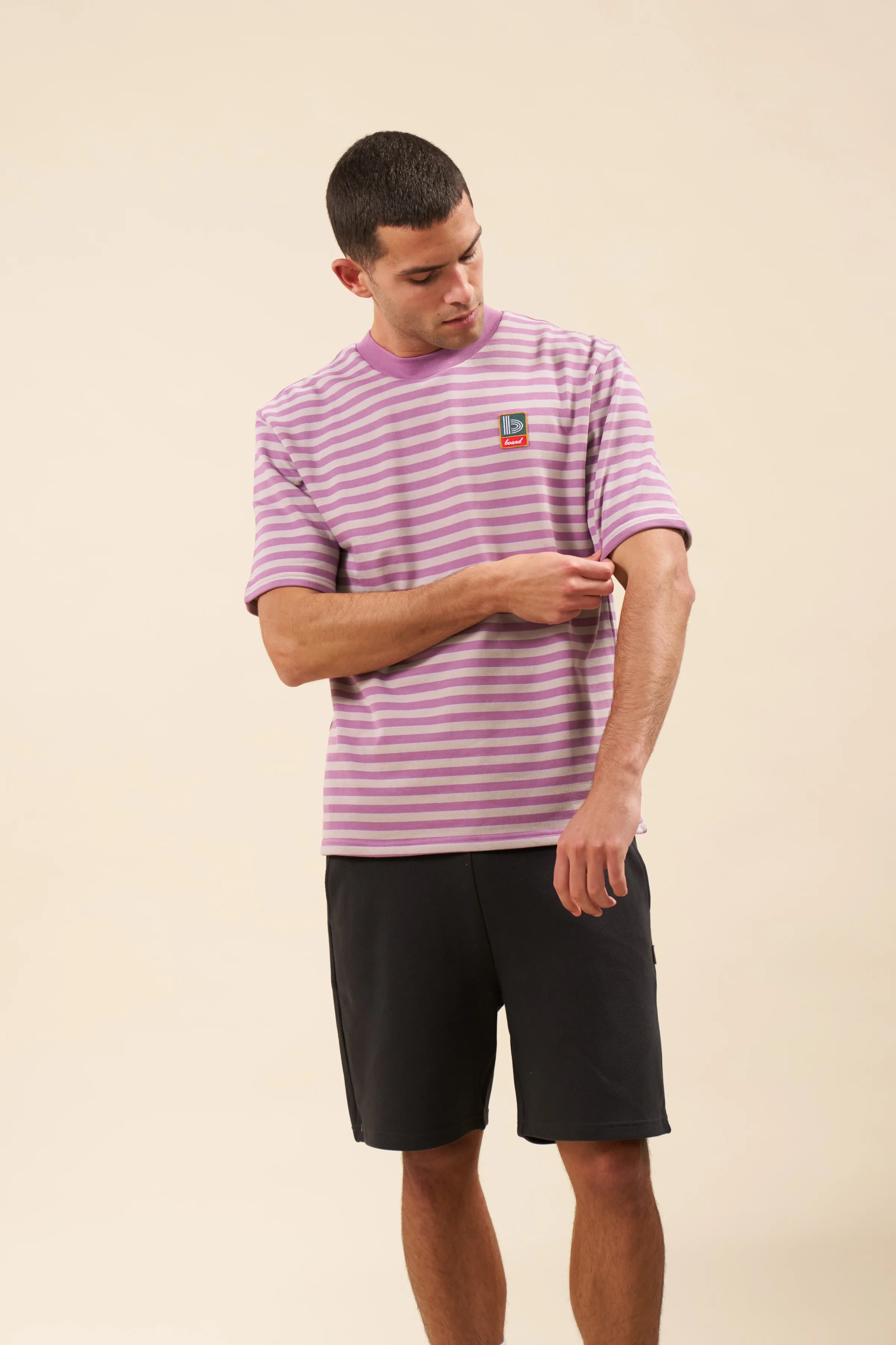 STRIPE RETRO PATCH TEE - MAUVE - Image 6