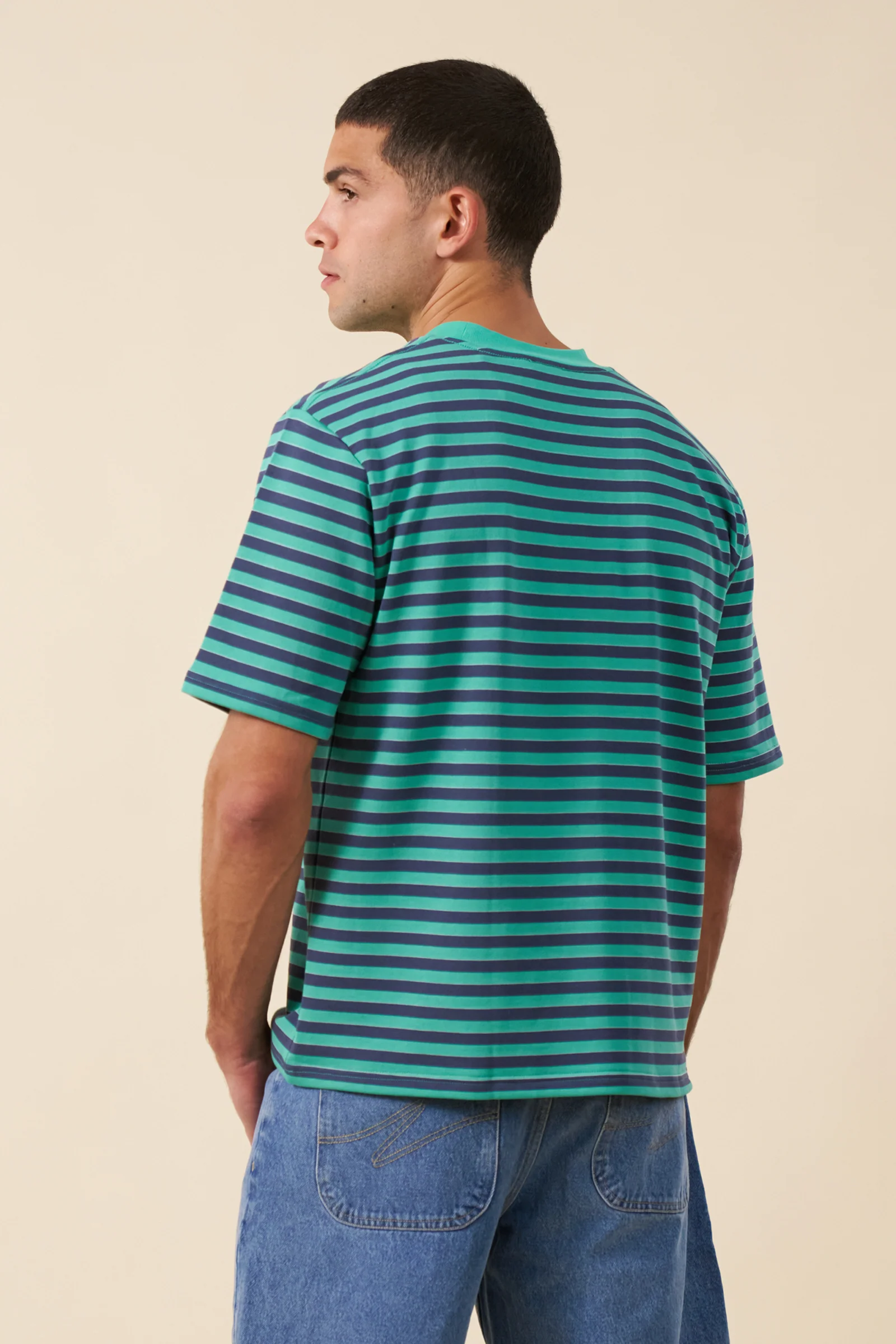STRIPE RETRO PATCH TEE - MENTHOL - Image 3
