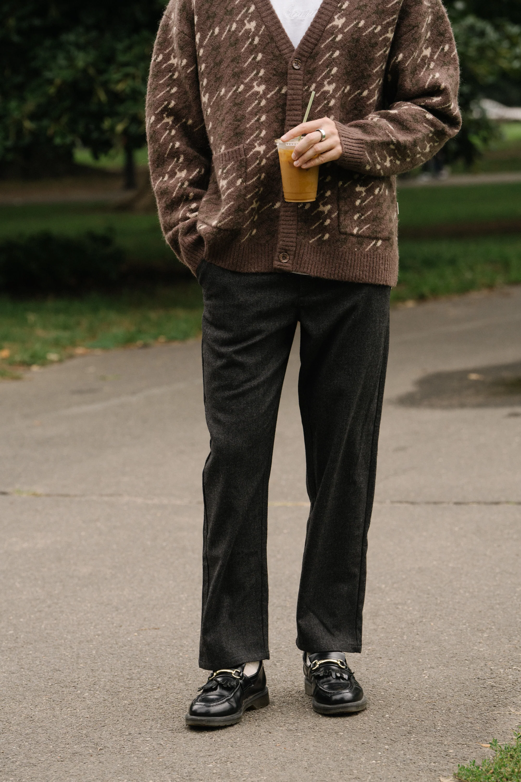 HERRINGBONE WOOL TROUSER - CHARCOAL - Image 2