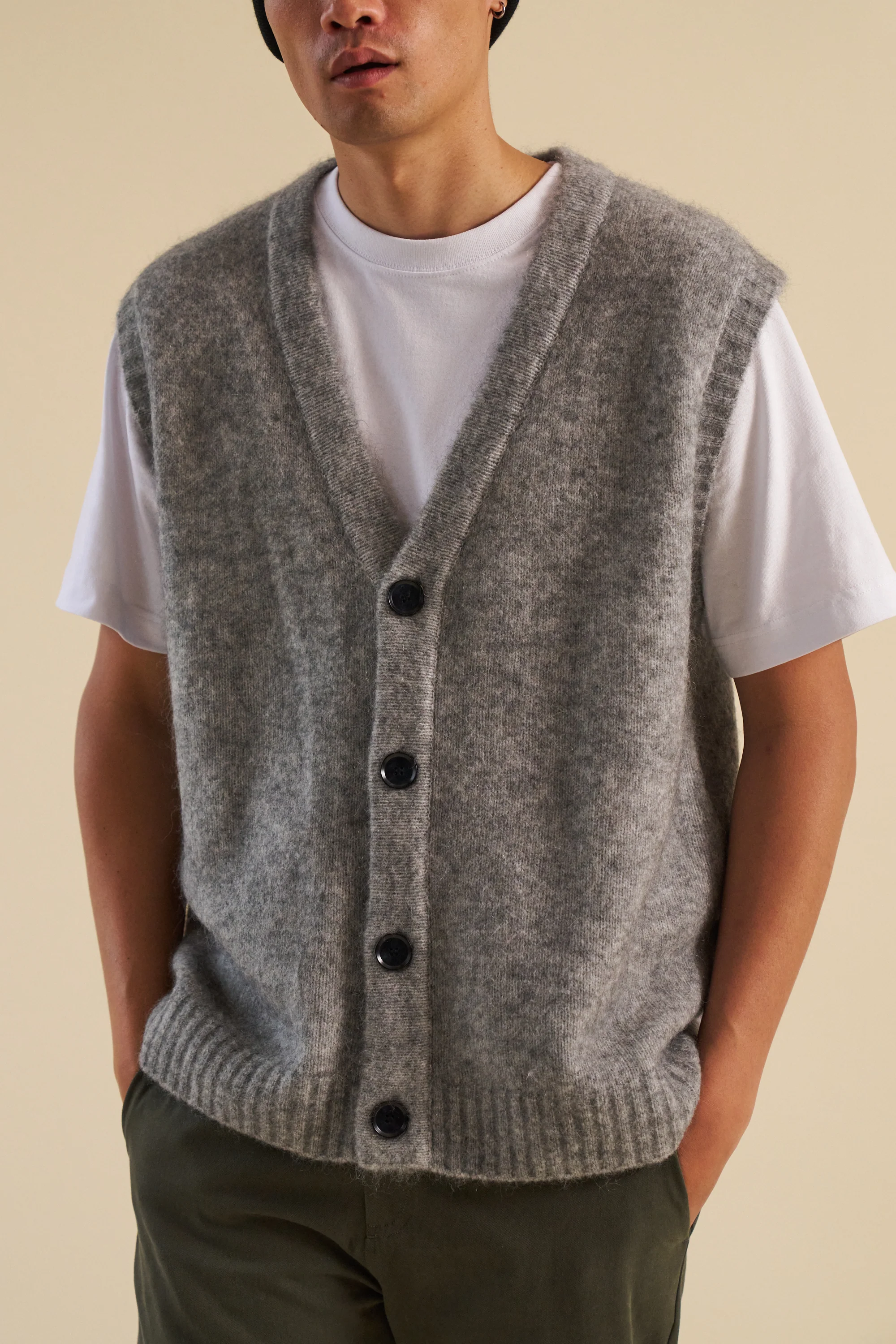 HUDSON MOHAIR CARDIGAN VEST - GREY - Image 3