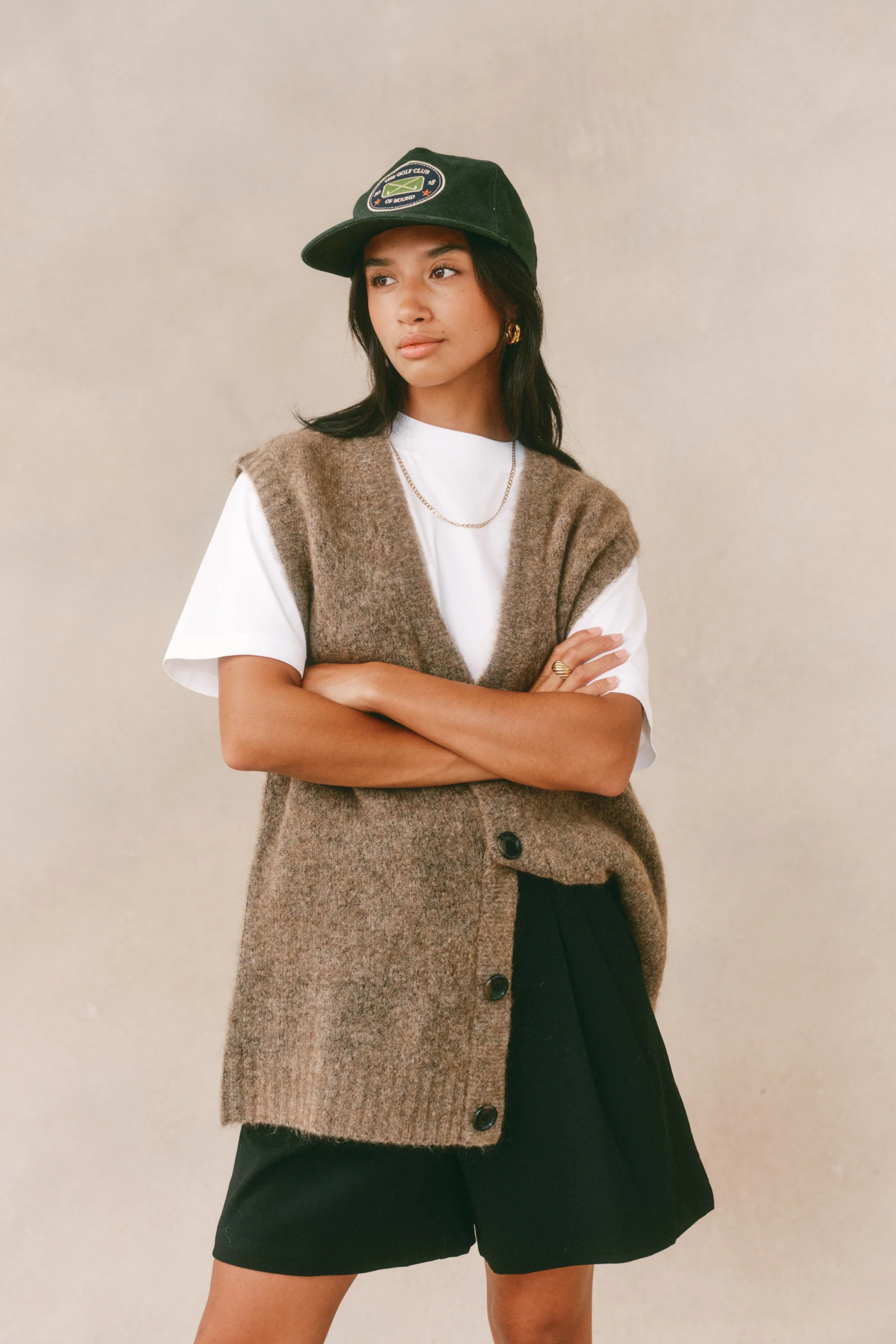 HUDSON MOHAIR CARDIGAN VEST - TAUPE BROWN - Image 3