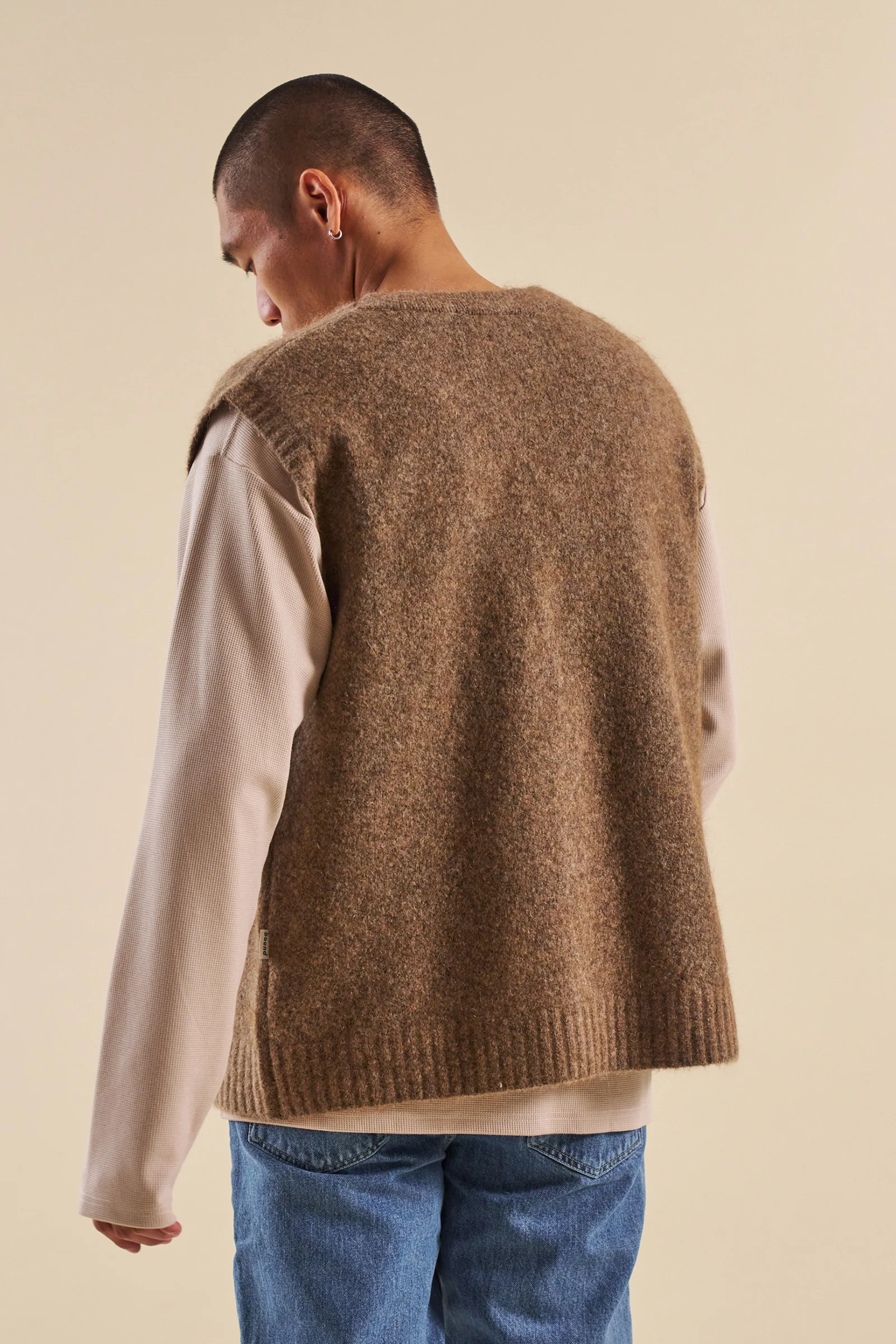 HUDSON MOHAIR CARDIGAN VEST - TAUPE BROWN - Image 4