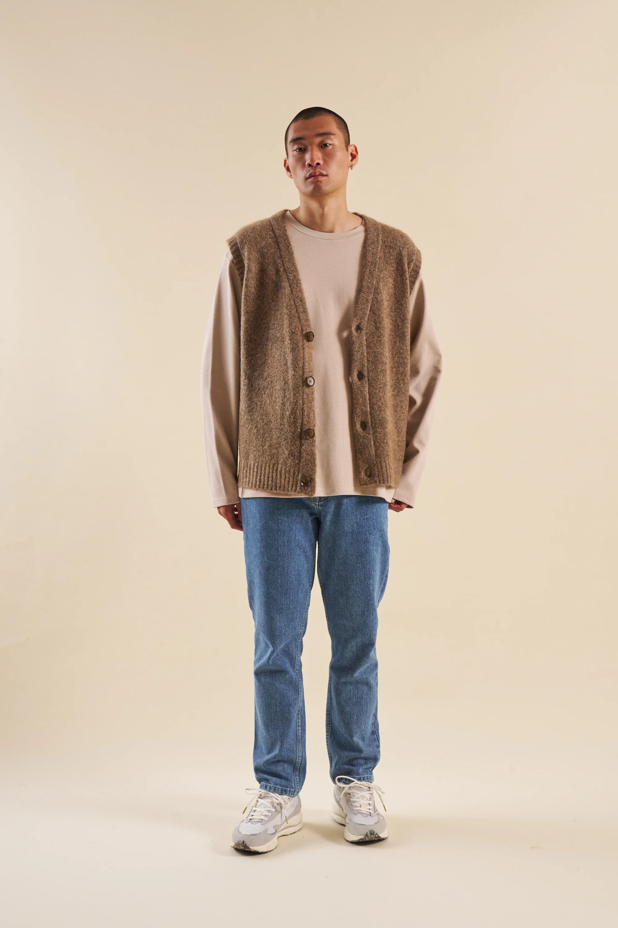 HUDSON MOHAIR CARDIGAN VEST - TAUPE BROWN - Image 5