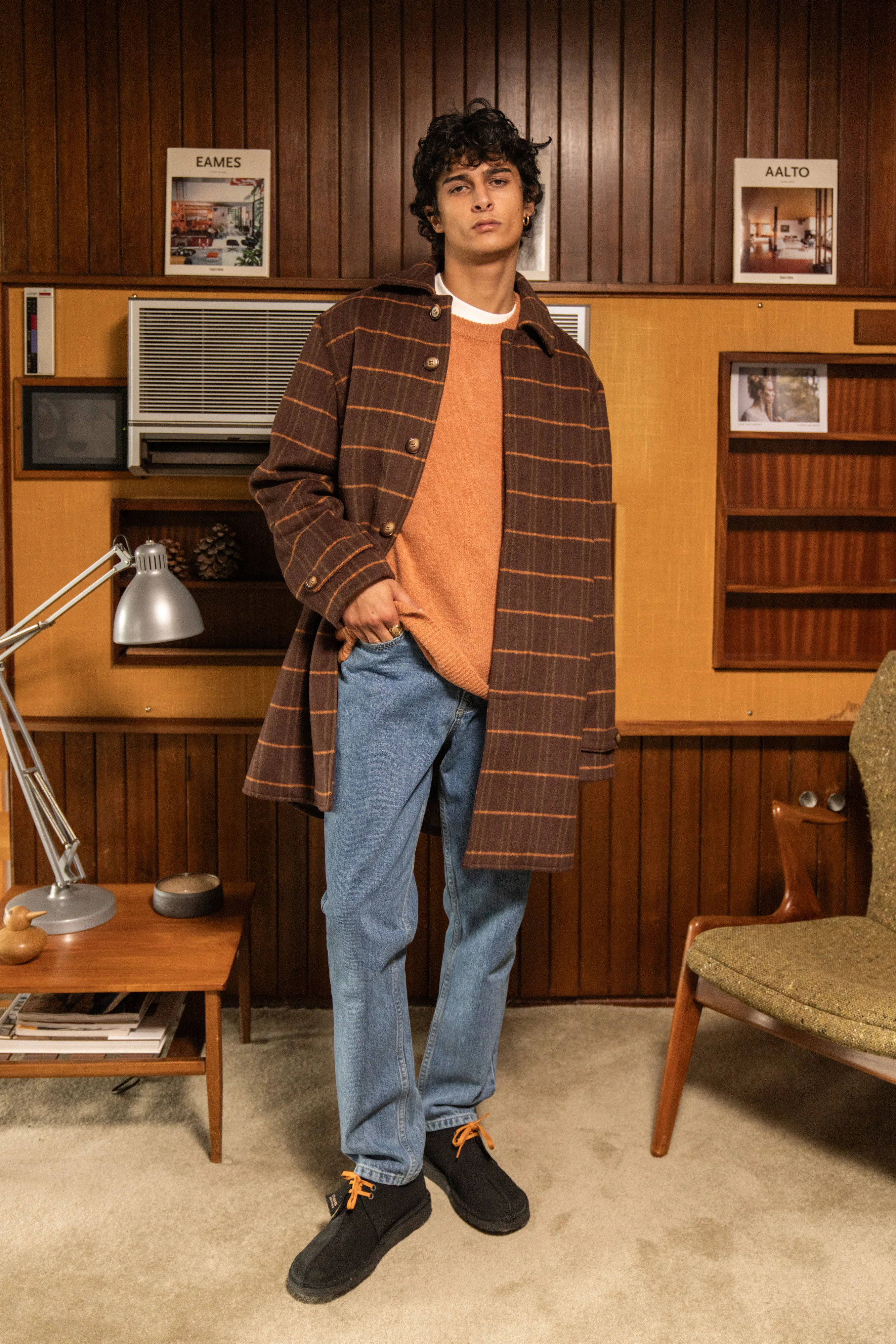 KAITO CHECK BROWN WOOL COAT - Image 10