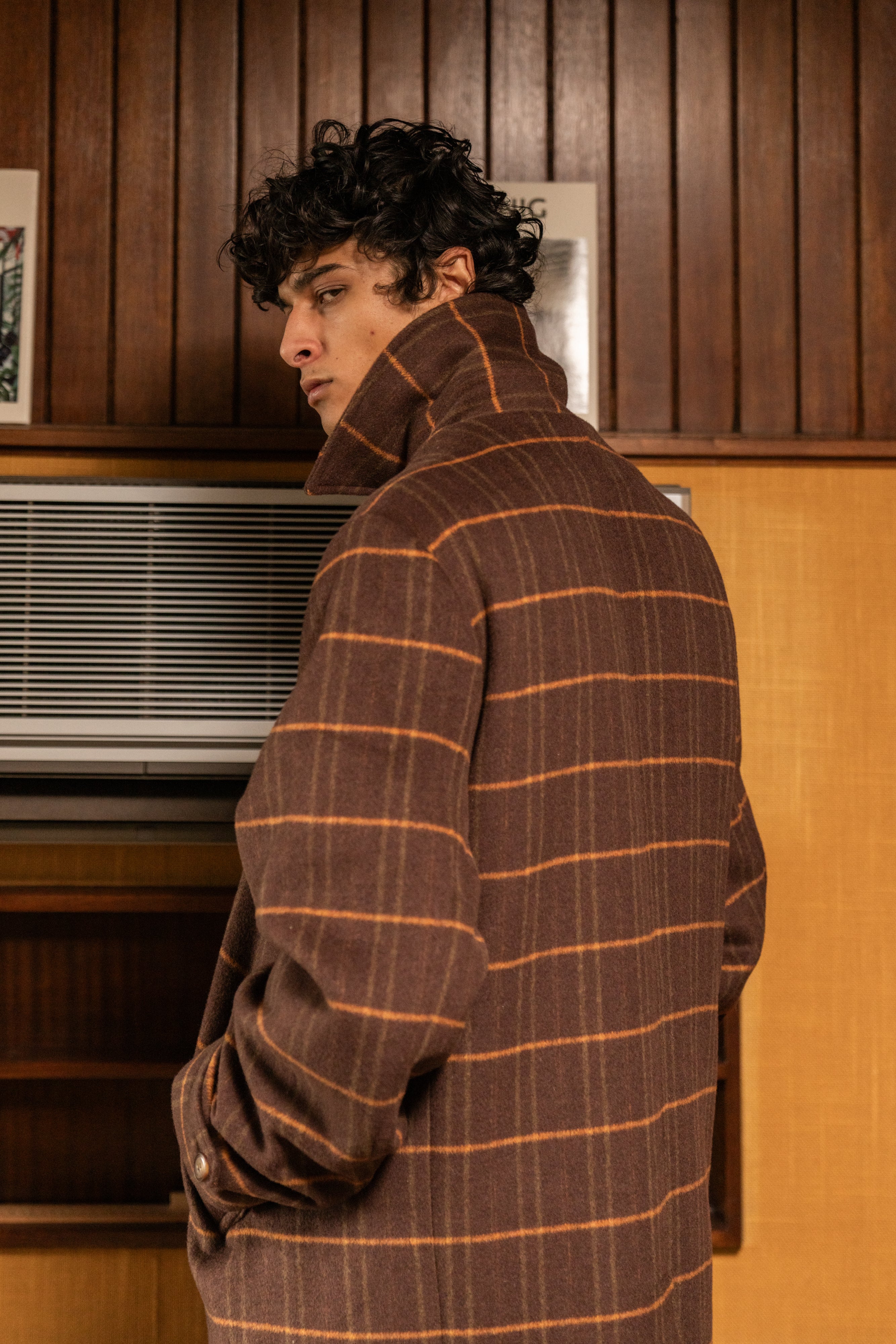 KAITO CHECK BROWN WOOL COAT - Image 11