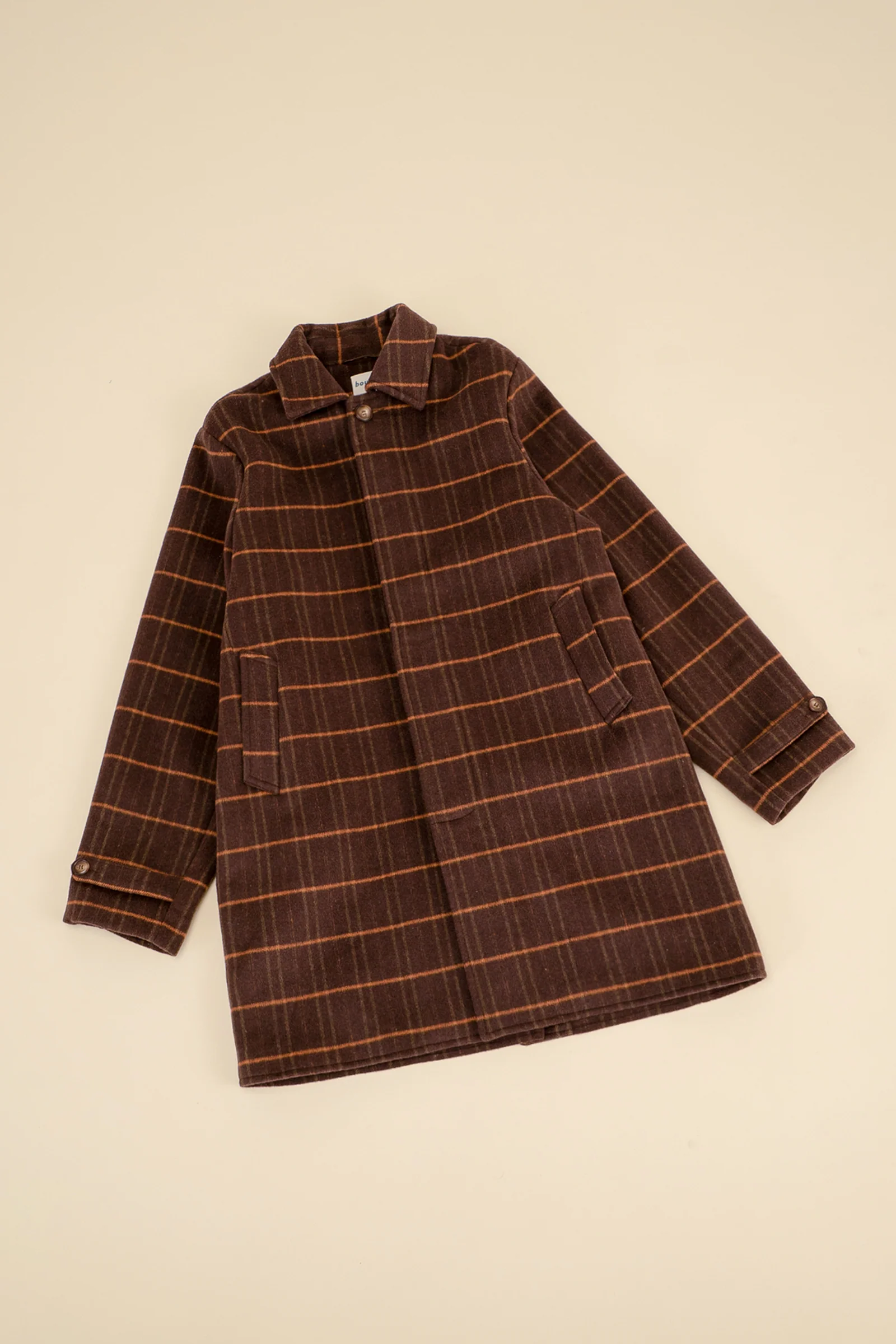 KAITO CHECK BROWN WOOL COAT - Image 12
