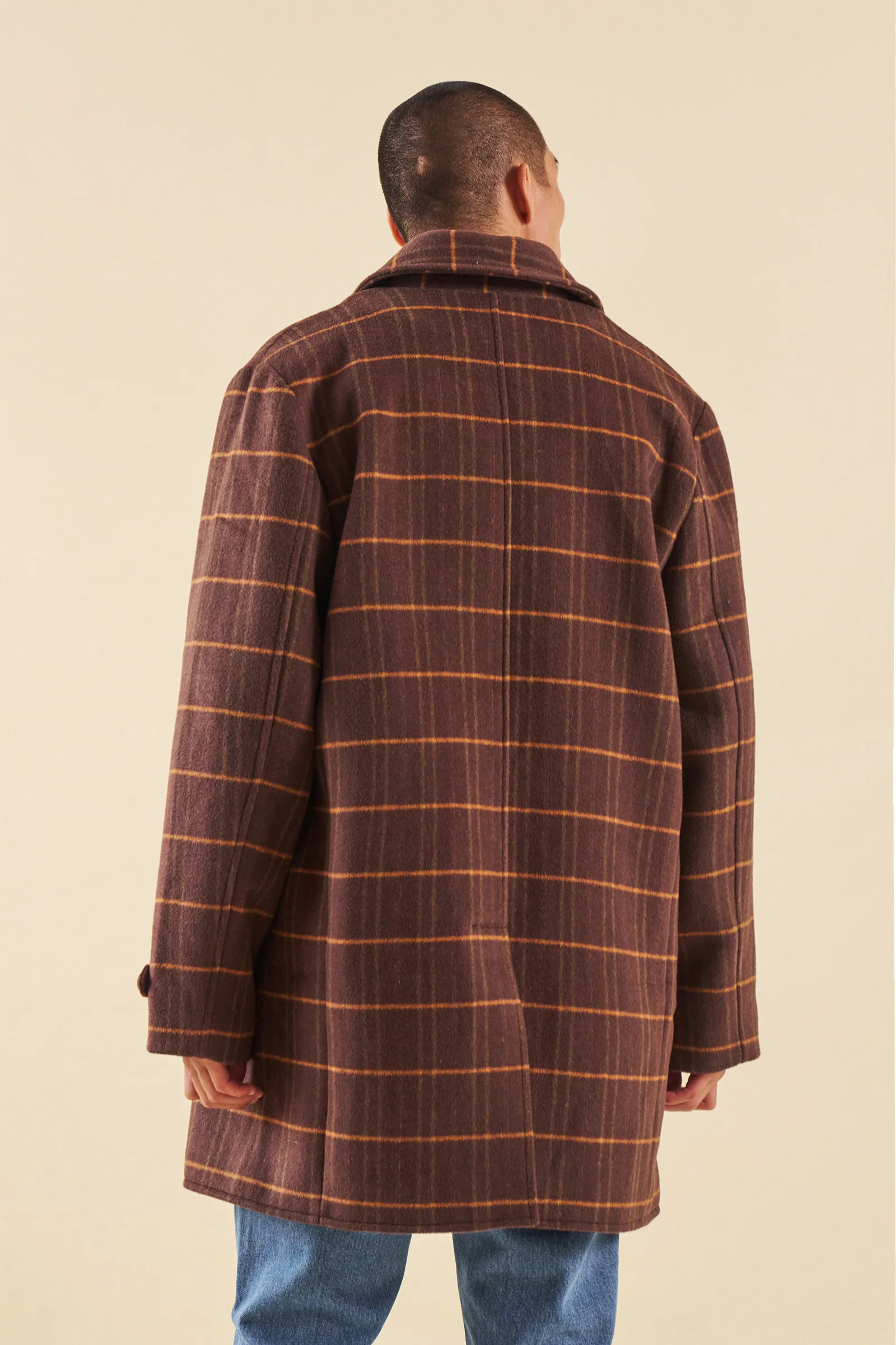 KAITO CHECK BROWN WOOL COAT - Image 3