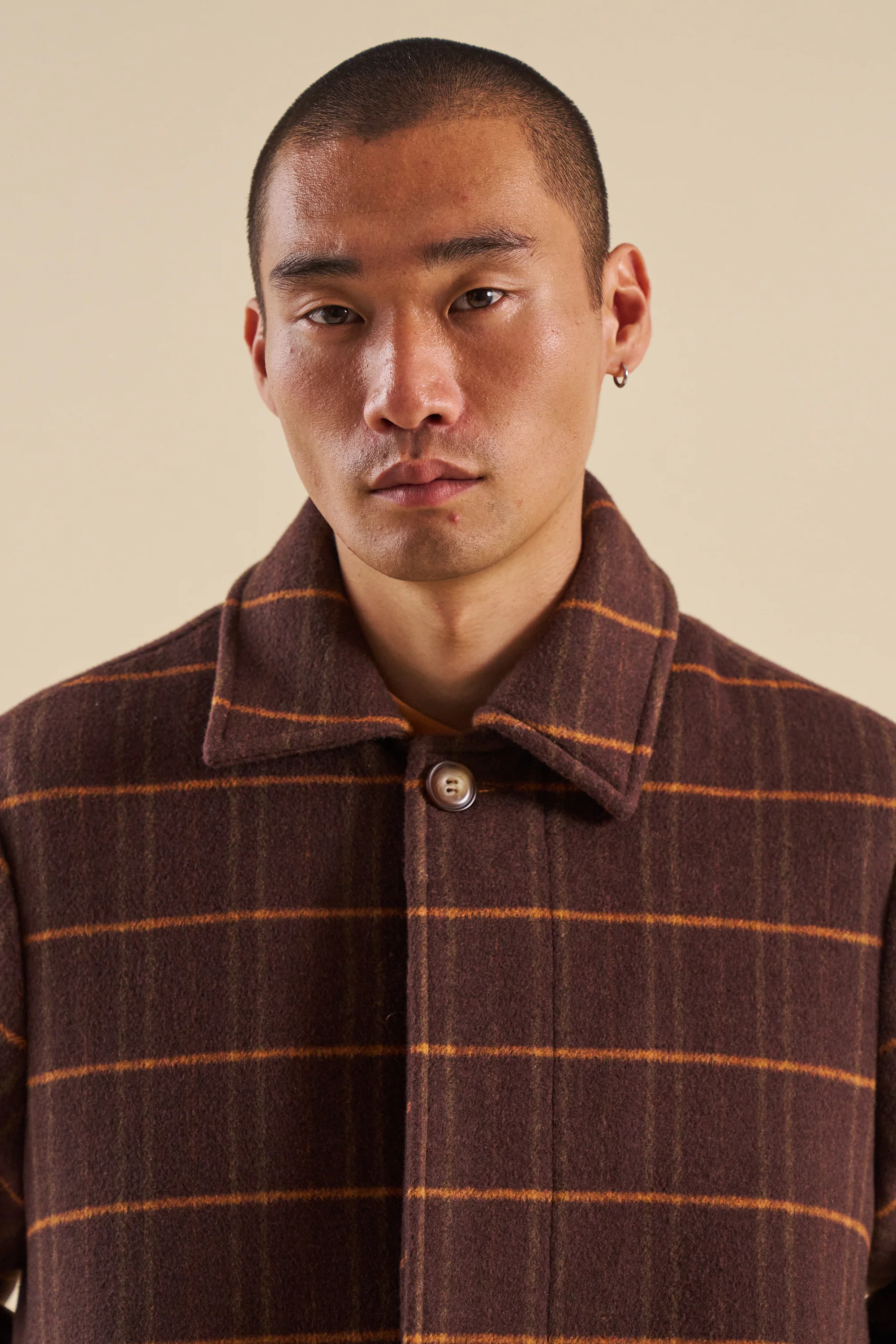 KAITO CHECK BROWN WOOL COAT - Image 4