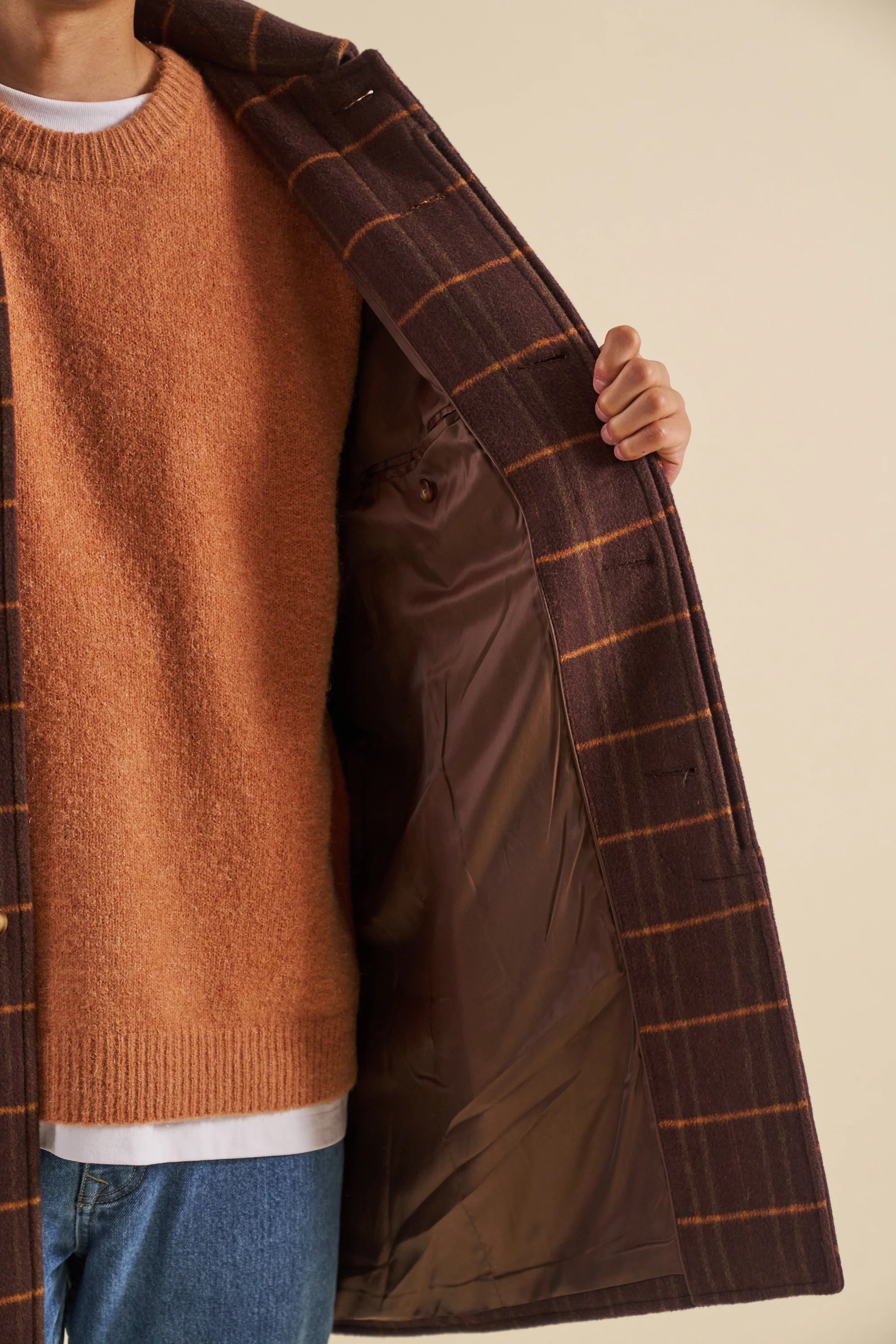 KAITO CHECK BROWN WOOL COAT - Image 5