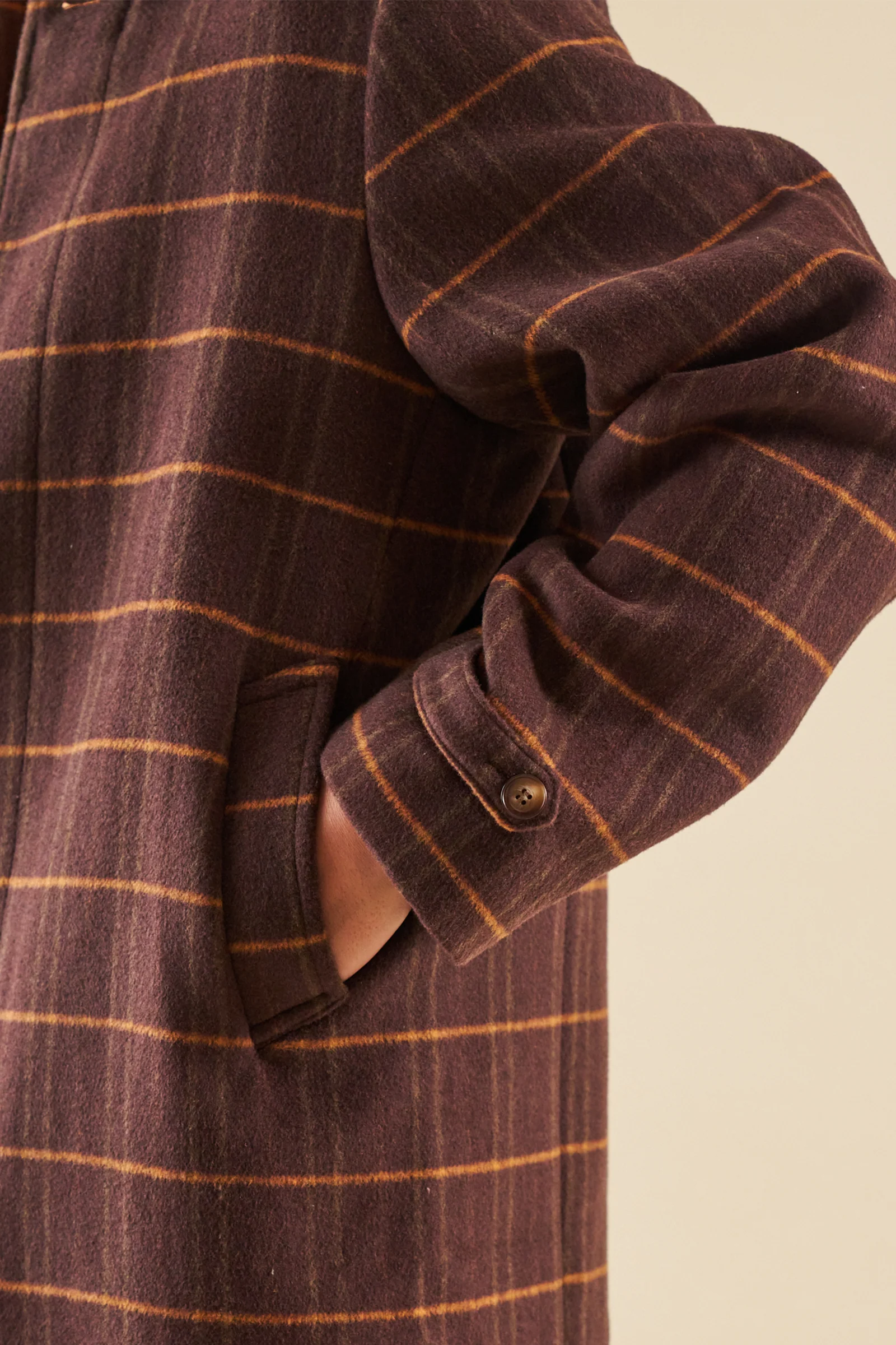 KAITO CHECK BROWN WOOL COAT - Image 6