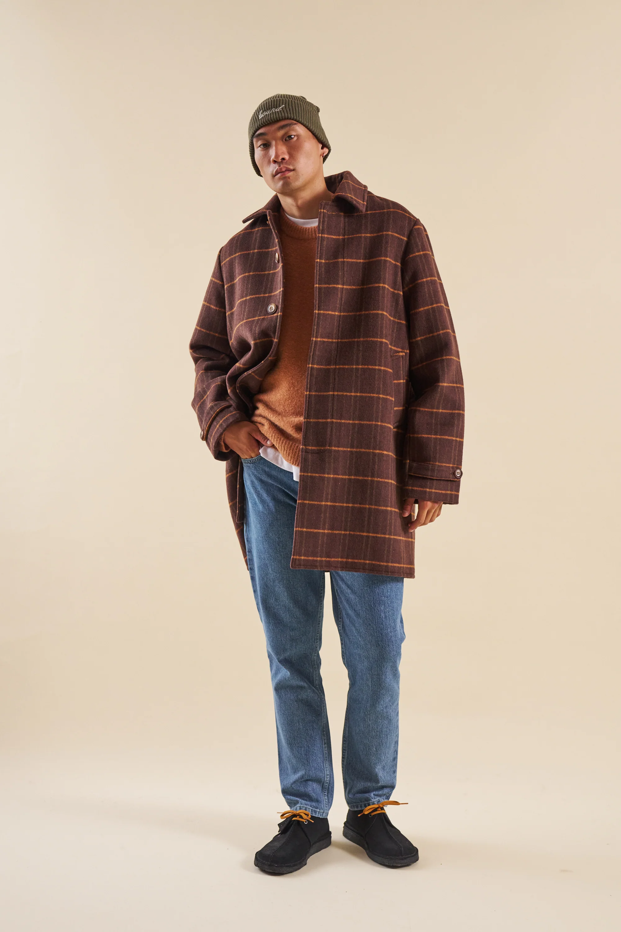 KAITO CHECK BROWN WOOL COAT - Image 7