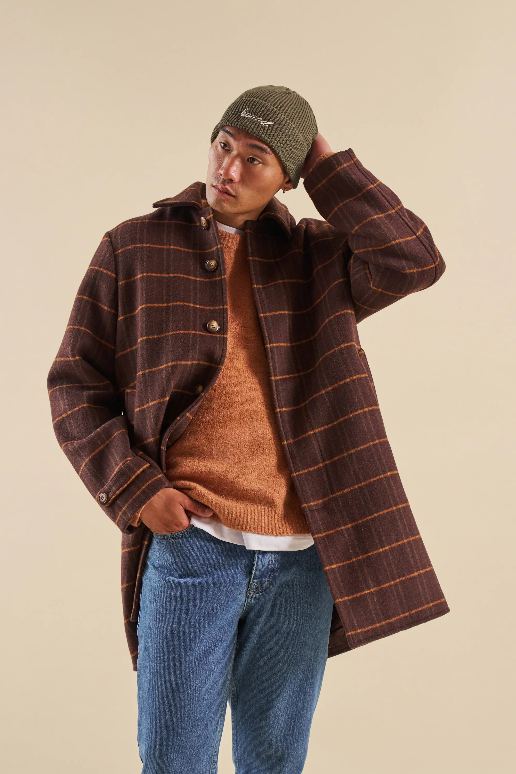 KAITO CHECK BROWN WOOL COAT - Image 8