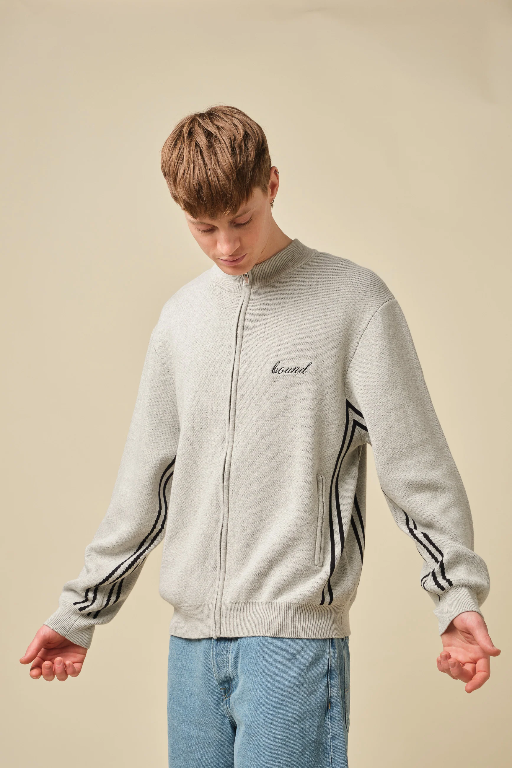 RACER KNIT ZIP TRACK JACKET - GREY - Image 6