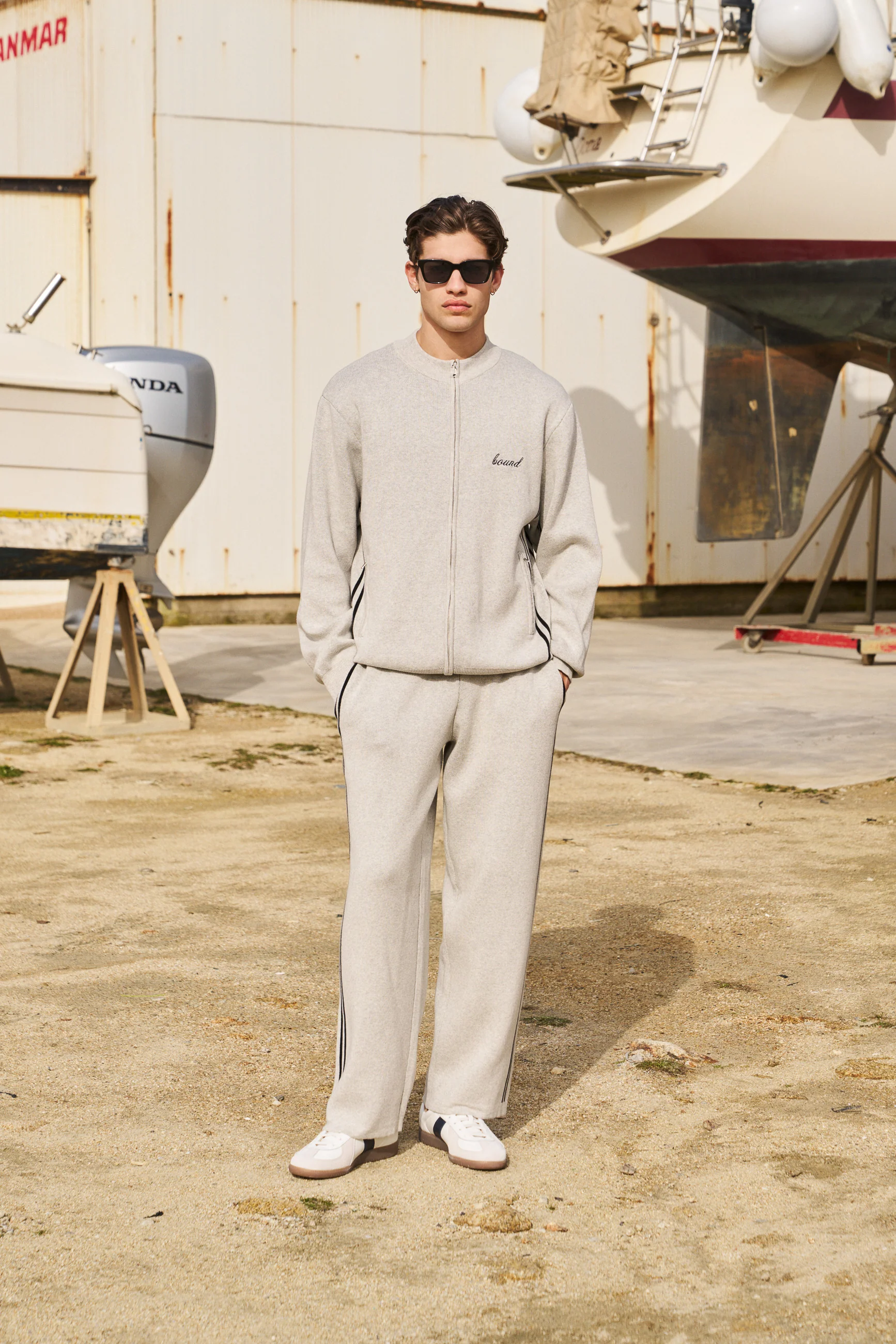 RACER KNIT ZIP TRACK JACKET - GREY - Image 7