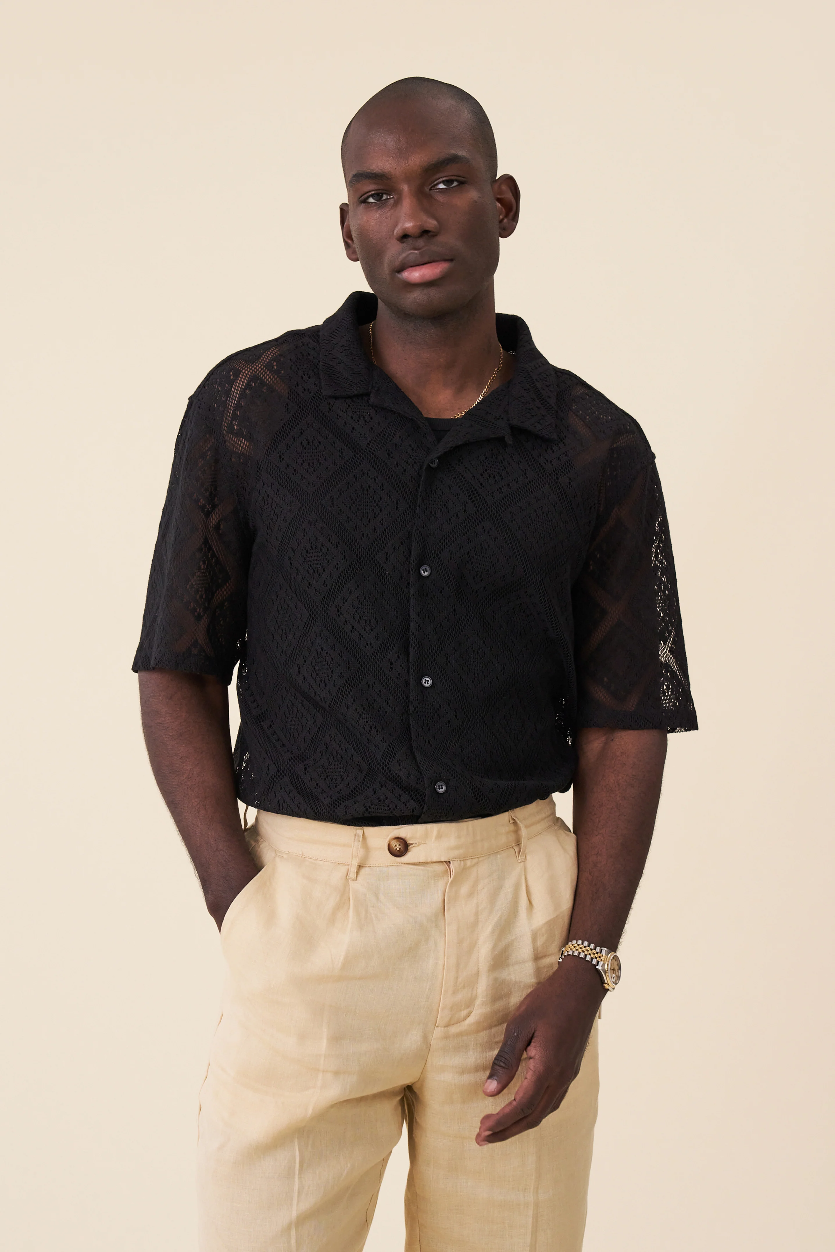 LACE VACATION SHIRT - BLACK - Image 5