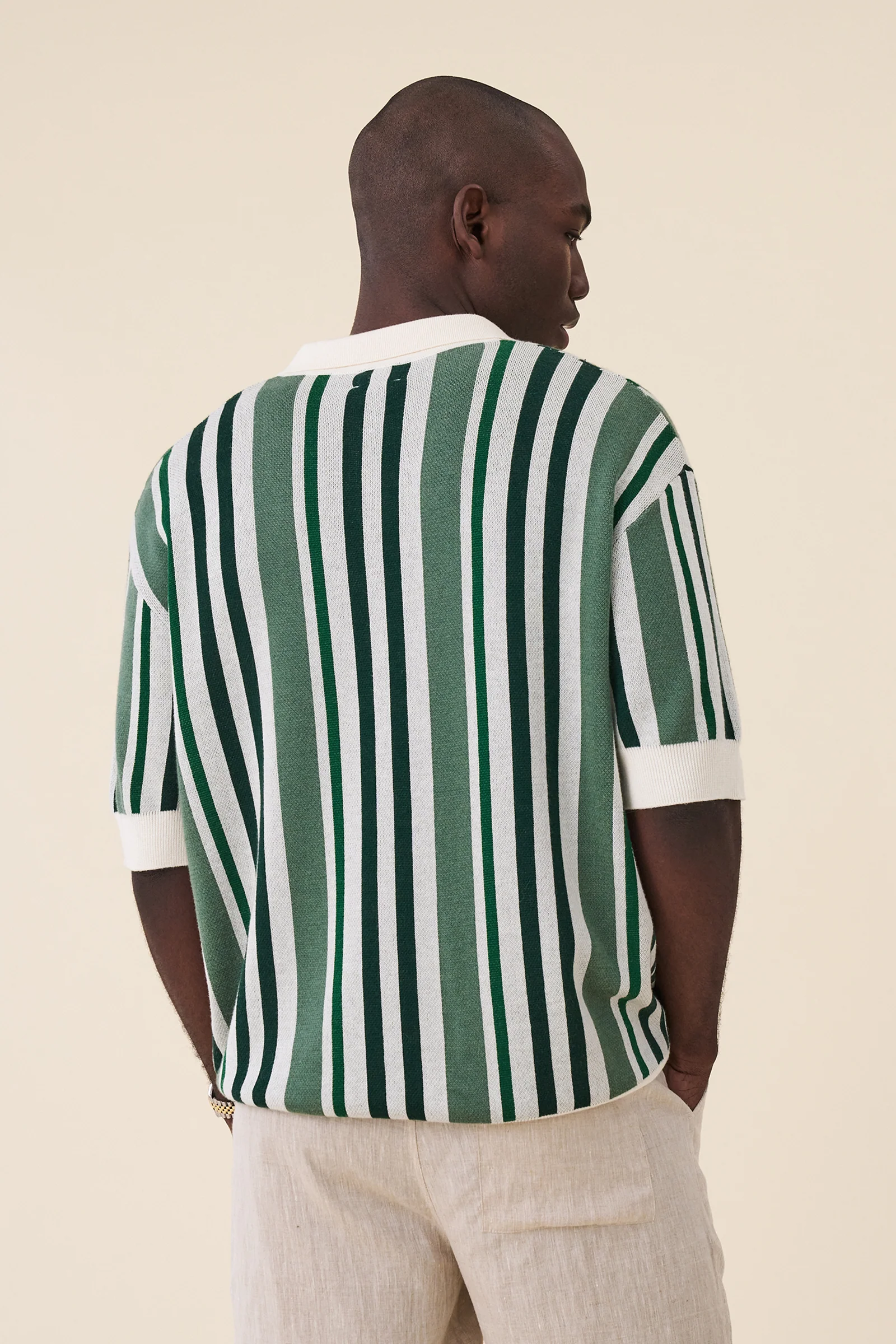 MARTINET GREEN STRIPE KNIT POLO - Image 3