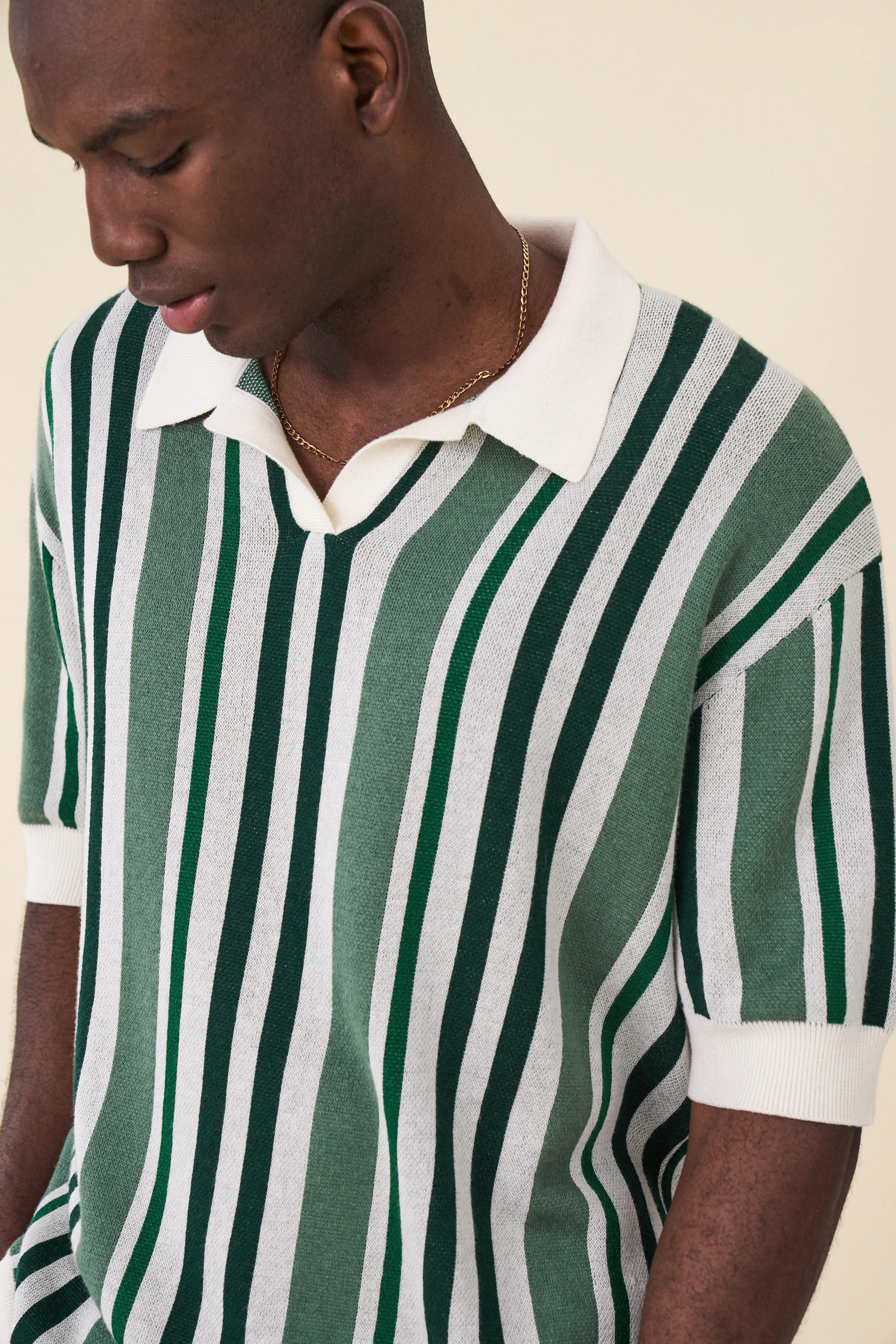 MARTINET GREEN STRIPE KNIT POLO - Image 4