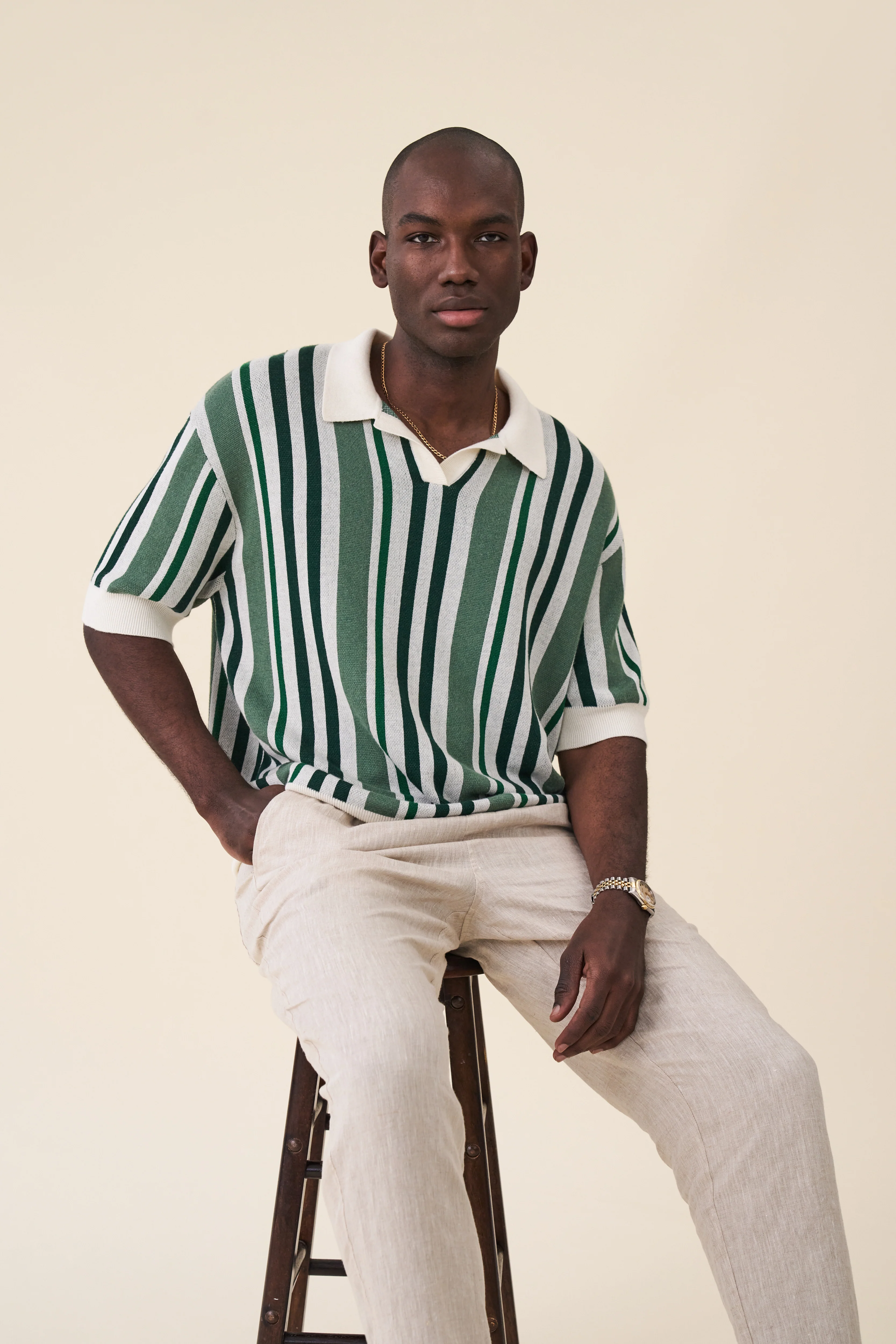 MARTINET GREEN STRIPE KNIT POLO - Image 6