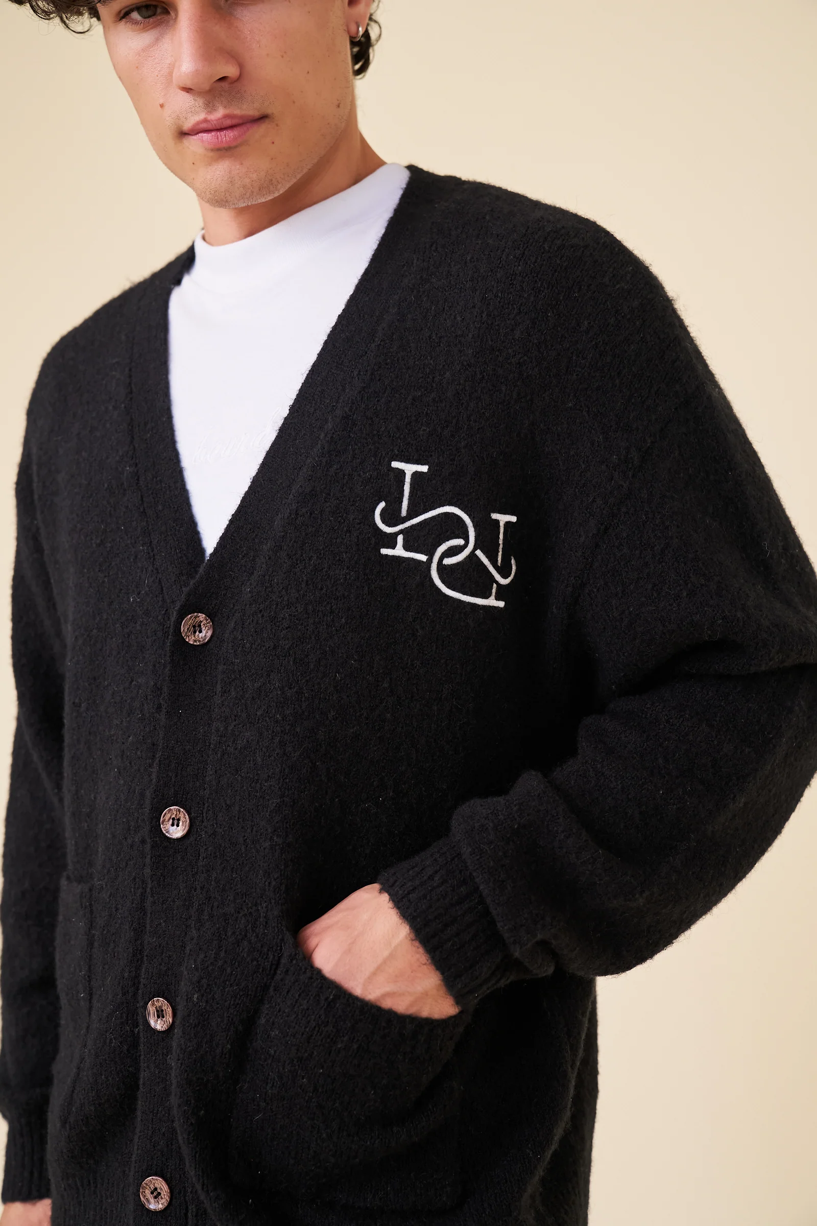 MOHAIR LINK CARDIGAN - BLACK - Image 7