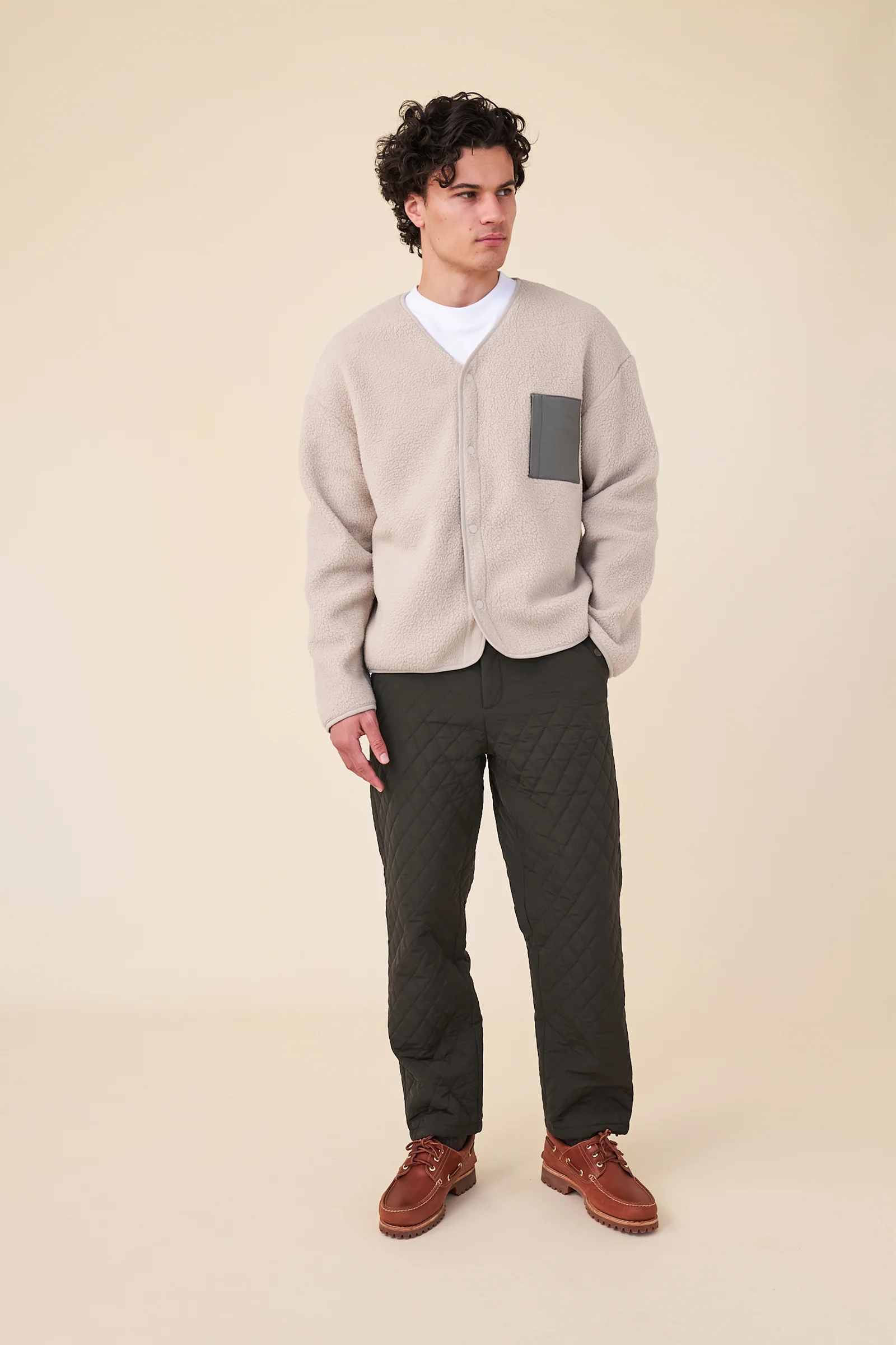 POCKET FLEECE CARDIGAN - SAND - Image 4