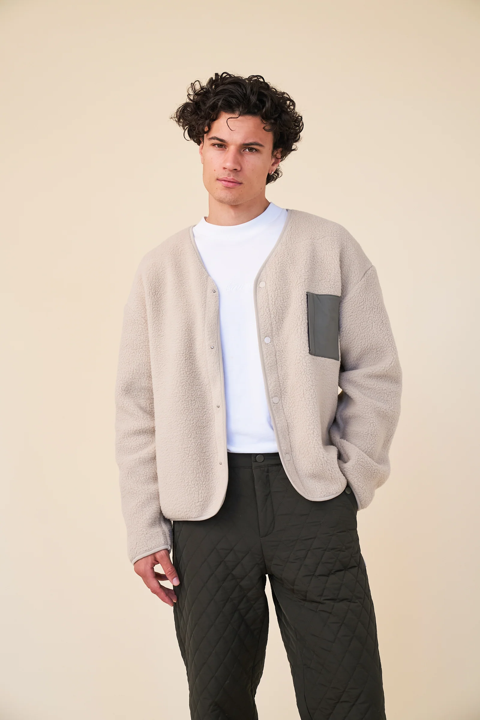 POCKET FLEECE CARDIGAN - SAND - Image 8
