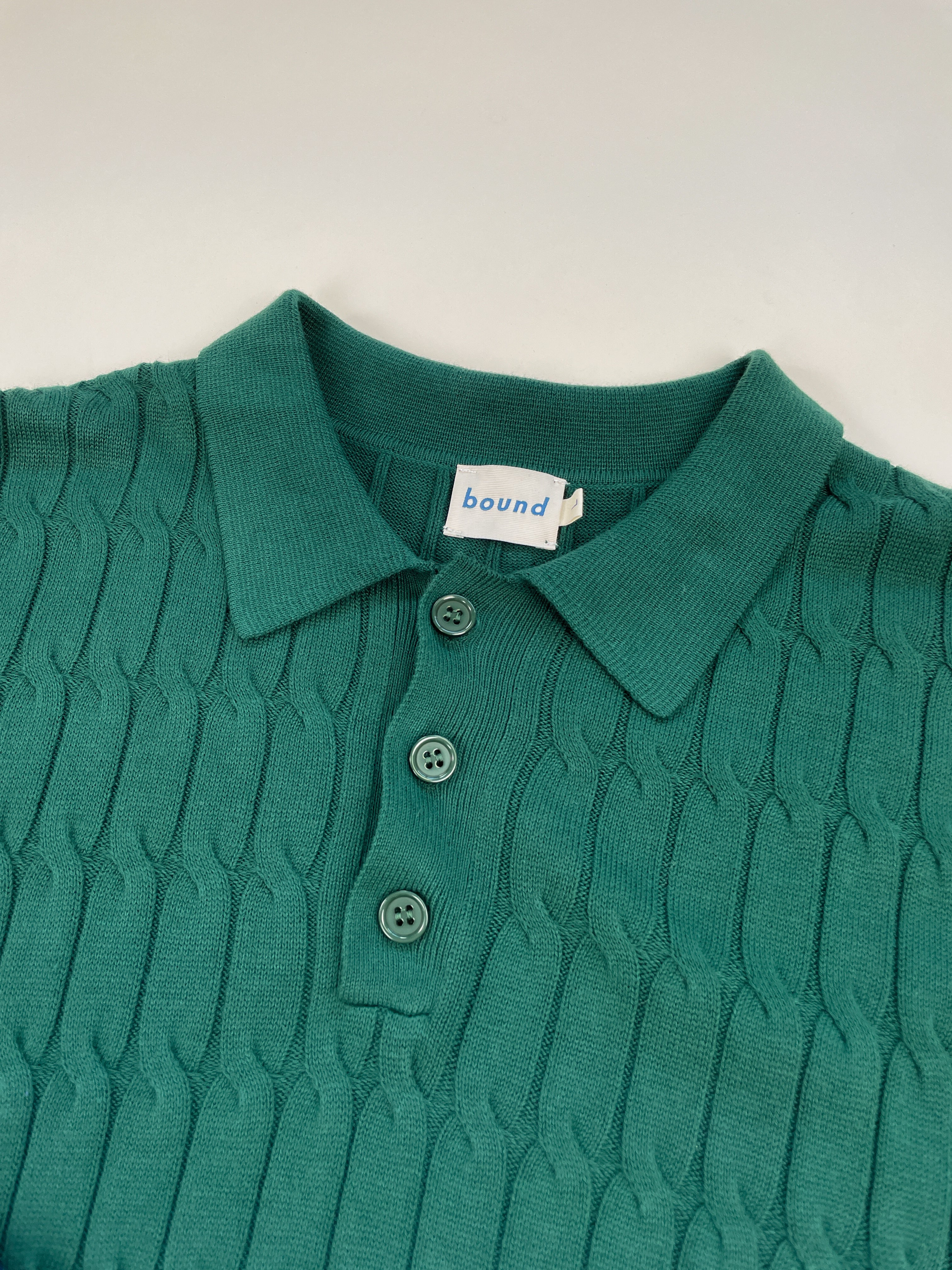 OMBRE CABLE KNIT POLO - FOREST / CREAM - Image 10
