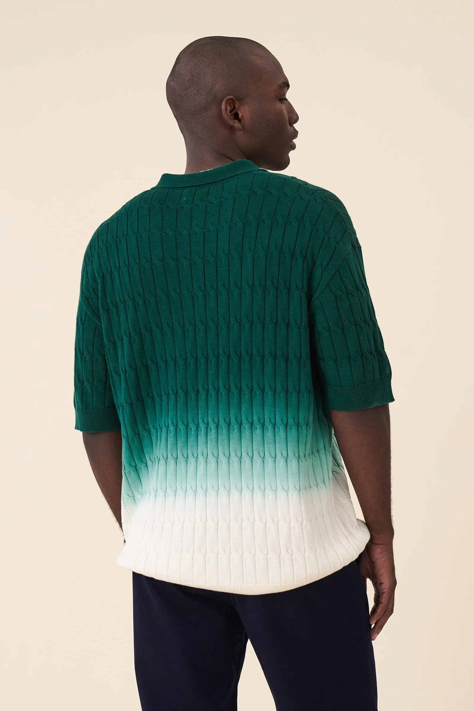OMBRE CABLE KNIT POLO - FOREST / CREAM - Image 4